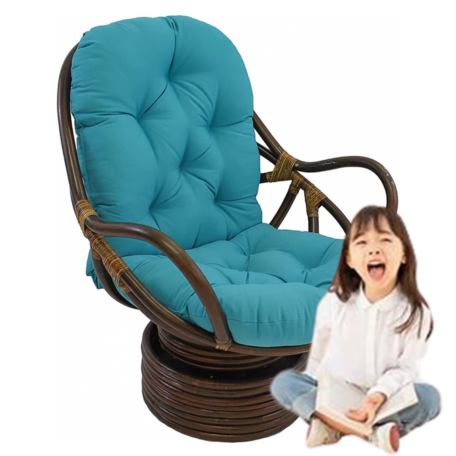 Premium Textured Tufted Rattan Swivel Rocking Chair Cushion Pad - Thick 5