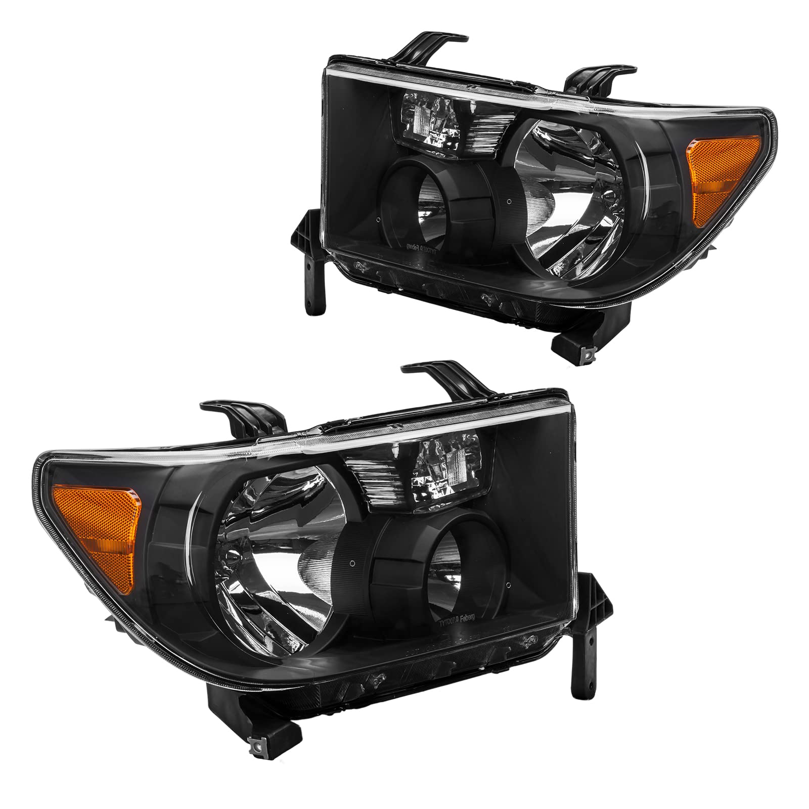 MARSFLUX Headlight Assembly Amber + Black Compatible with 2007-2013 Toyota Tundra & 2008-2017 Toyota Sequoia - Durable Replacement Headlights for Off-Roading, Night Driving & Enhanced Visibility
