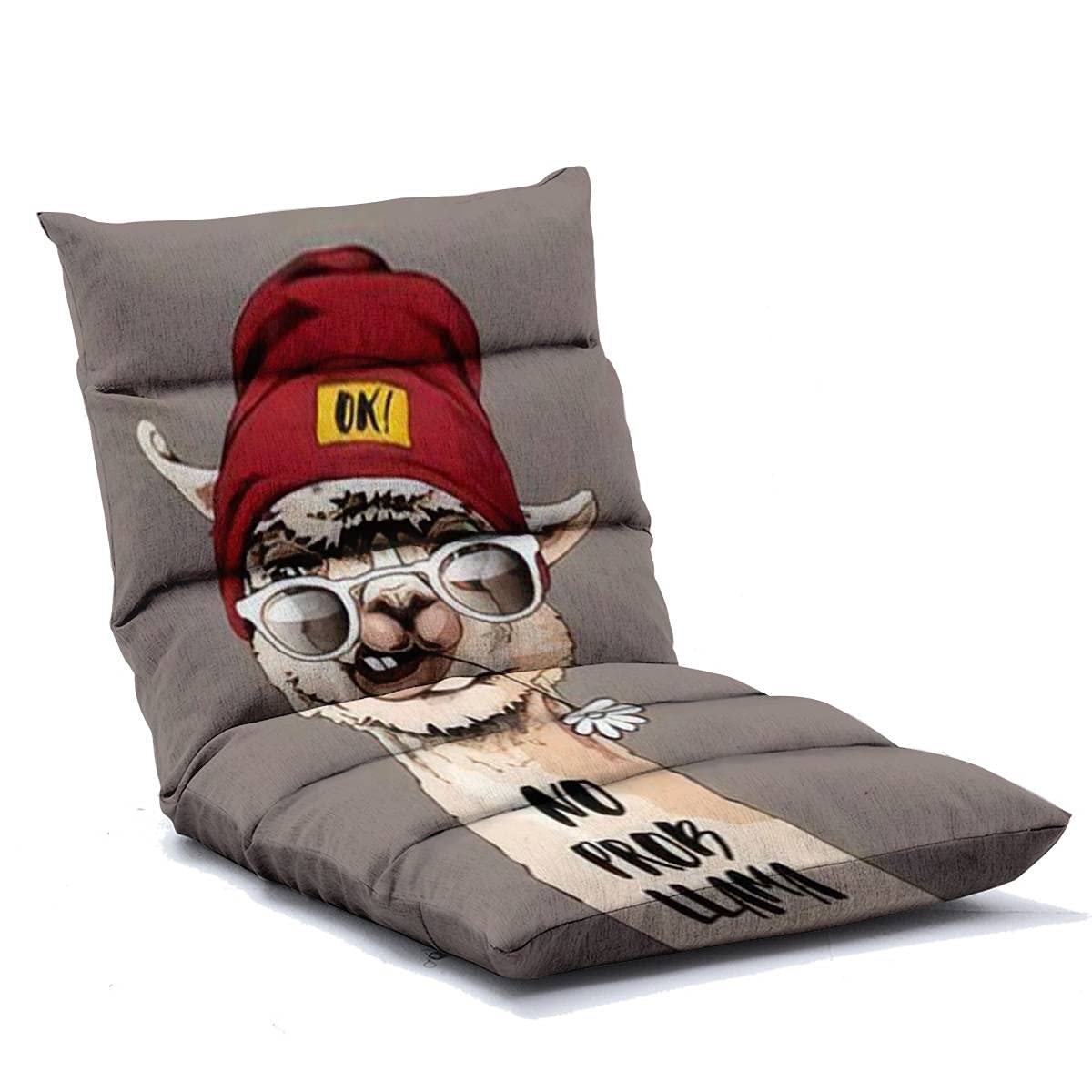Hipster Llama Cap & Sunglasses Poster - 6-Position Memory Foam Adjustable Floor Lounger Sofa Chair for Adults & Kids - Perfect for Reading, Watching TV, Gaming & Relaxing at Home