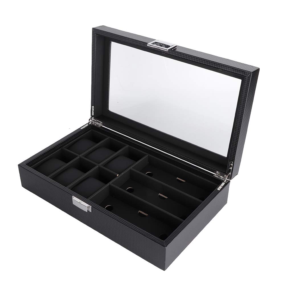 Black Storage Box with 6 Glasses Slots & 3 Watch Slots - Premium Display Organizer Case for Eyewear & Watch Collection - Perfect for Home, Office, or Retail Store Organization