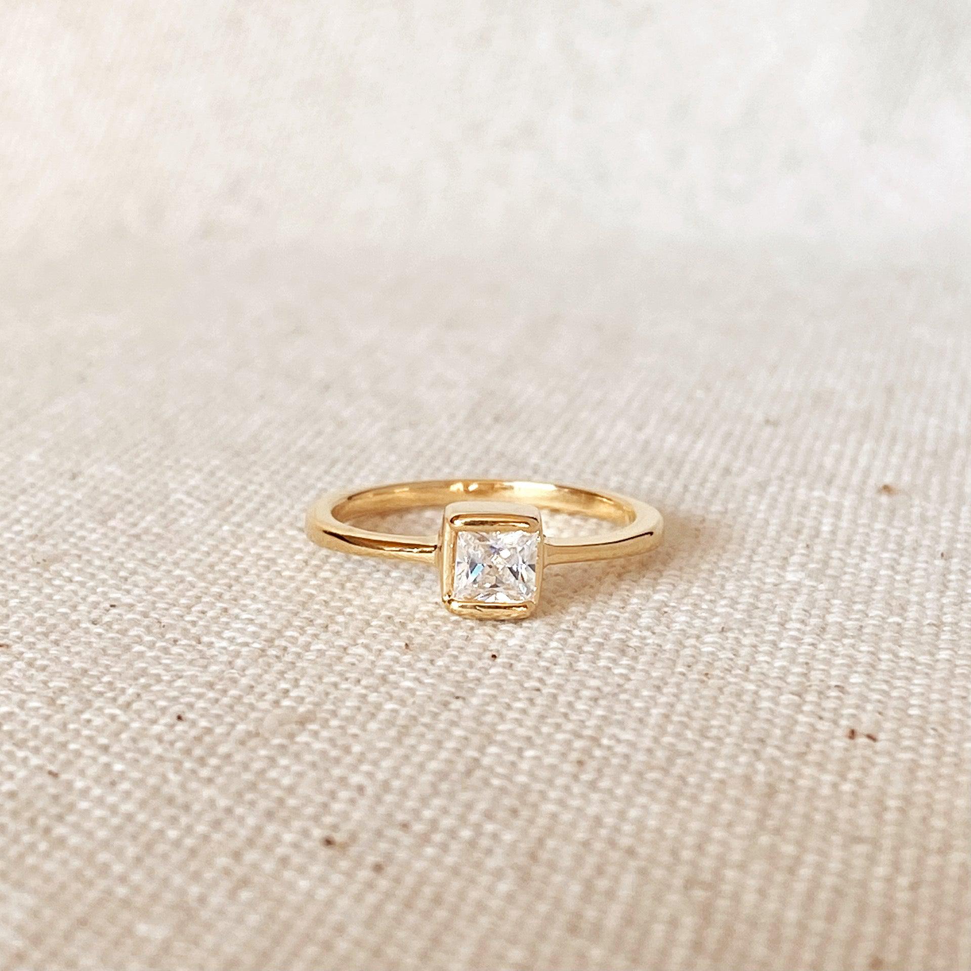 18k Gold Filled Square Solitaire Ring - Elegant Minimalist Dainty Jewelry for Women, Perfect for Engagement, Wedding, Anniversary & Everyday Wear