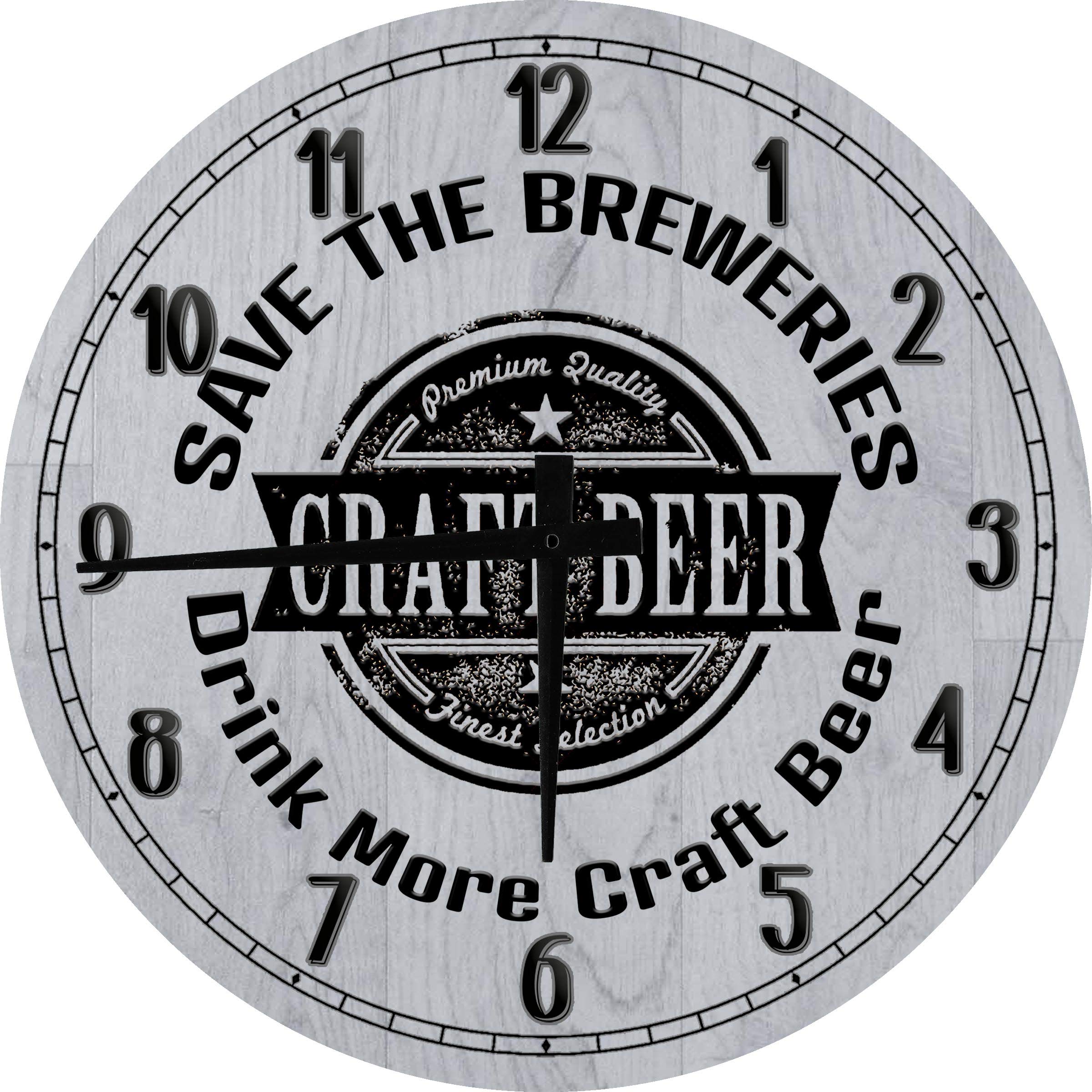 Men's Craft Beer Wall Clock - 24 Inch Large Round Gray Decor for Brewery Enthusiasts, Battery Operated, Perfect for Home Bar, Man Cave, or Office Decor