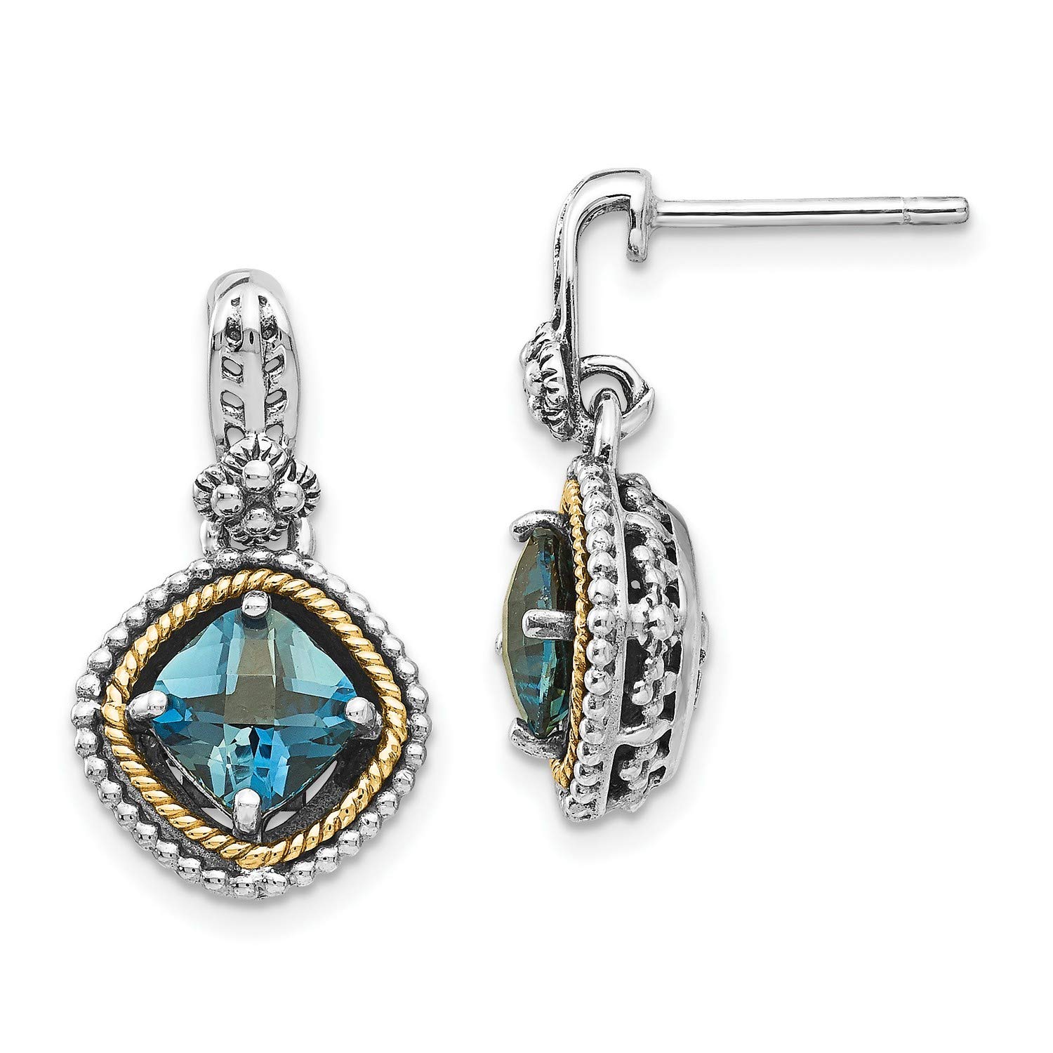 14K Multi-Tone Gold London Blue Topaz Post Earrings 23x13mm - Elegant Stud Earrings for Women, Perfect for Weddings, Parties & Everyday Wear