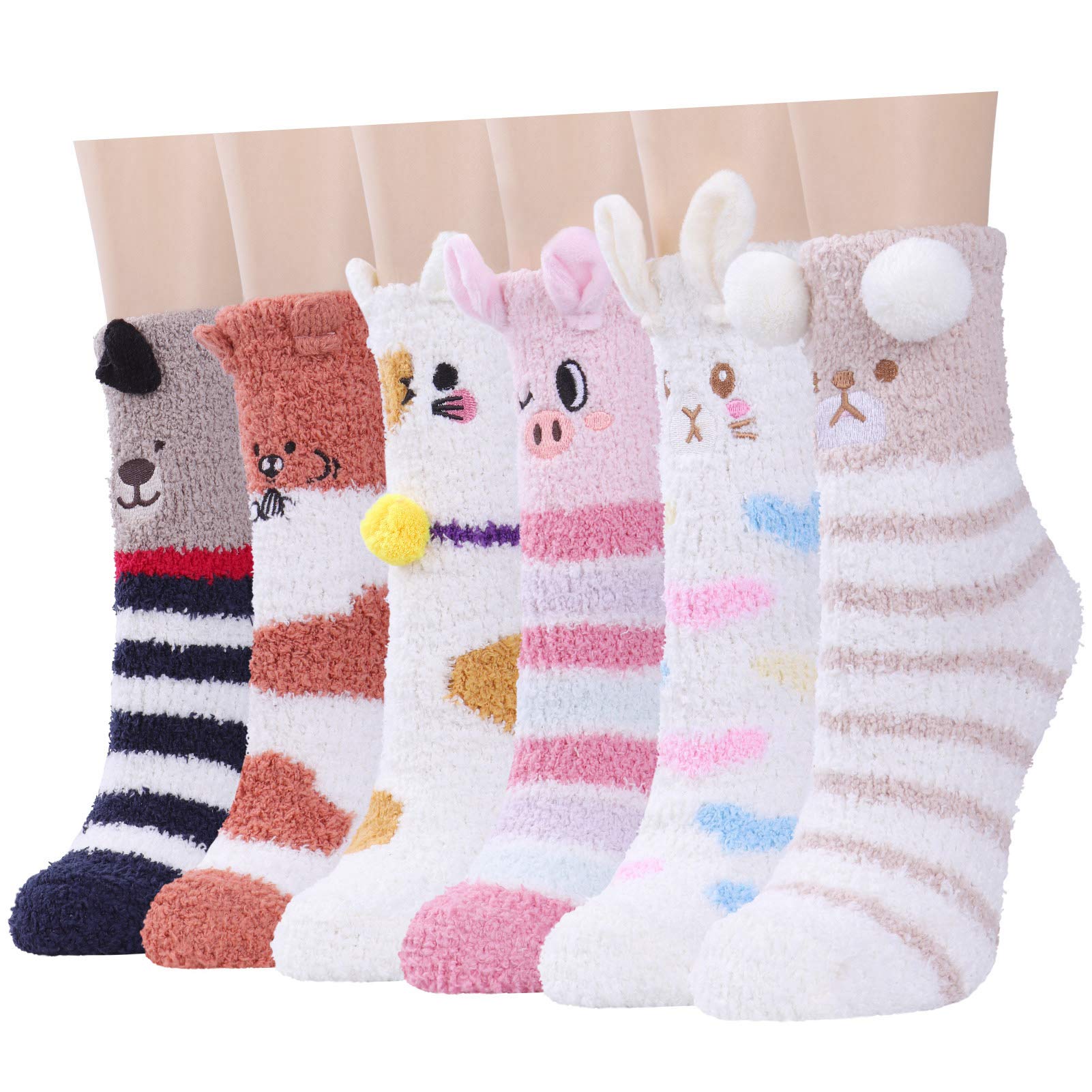 JaosWish Women's Animal Print Fuzzy Slipper Socks - Warm Cozy Thermal Winter Socks for Women & Girls - Perfect for Home, Lounge & Cold Weather Comfort