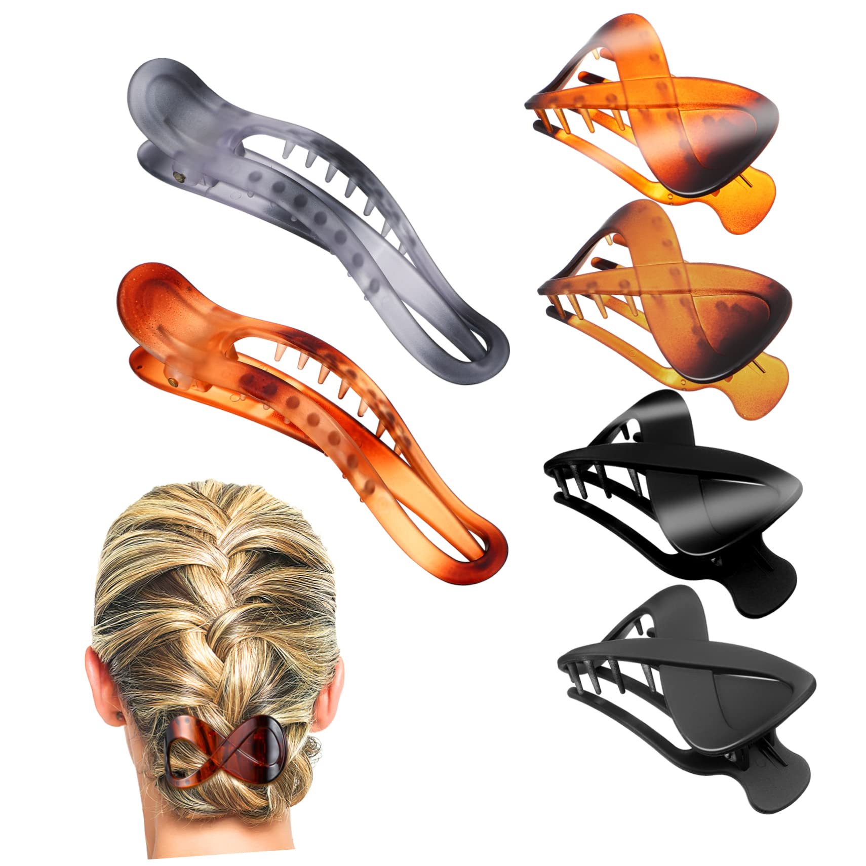 Minkissy 6 Pcs Women's Hair Clips - French Style Hair Claw Clips for Thick Hair, Girls Hair Accessories, Styling Plastic Hairpins for Everyday, Party & Wedding Hairstyles