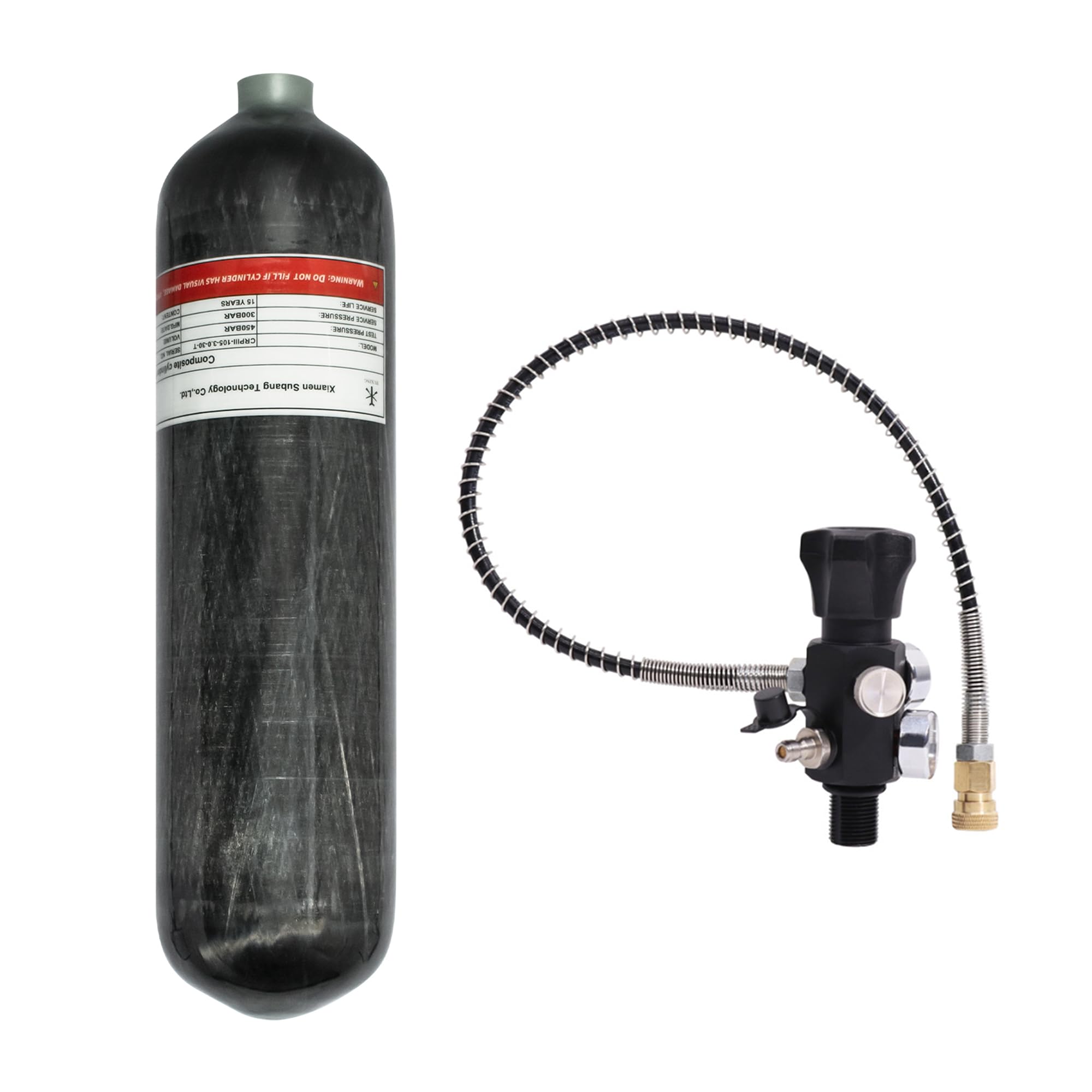TUXING 4500Psi High Pressure Composite Scuba Tank - 3L Carbon Fiber Air Cylinder for Paintball & Diving | CE Certified | Portable & Lightweight for Outdoor Adventures
