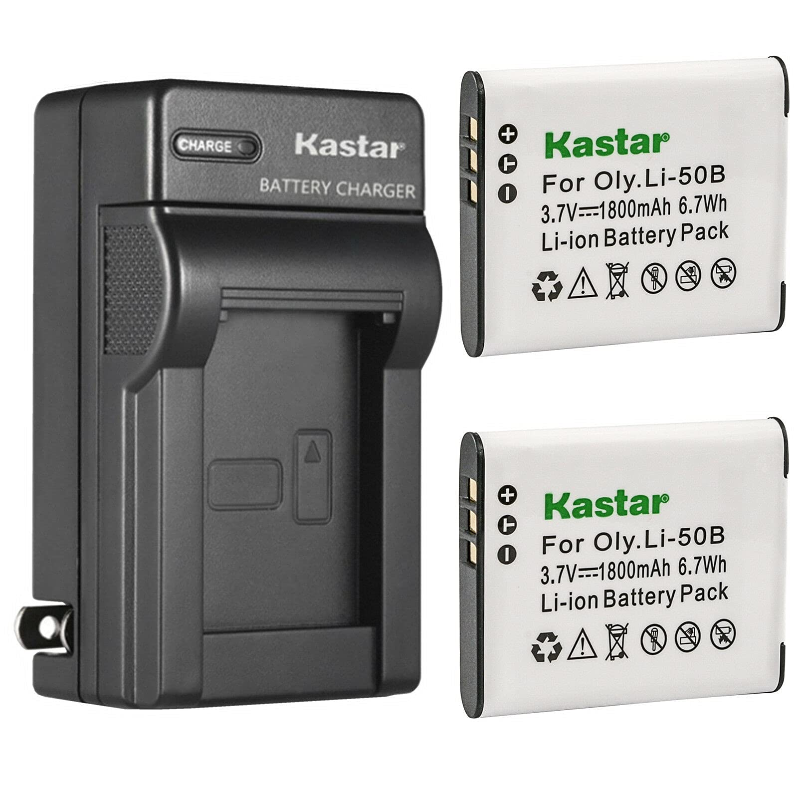 Kastar 2-Pack Replacement Battery & AC Wall Charger for Olympus Li-50B - Compatible with TG-870, VG-170, VH-410, XZ-1 & More Digital Cameras - Perfect for Travel, Photography & Backup Power