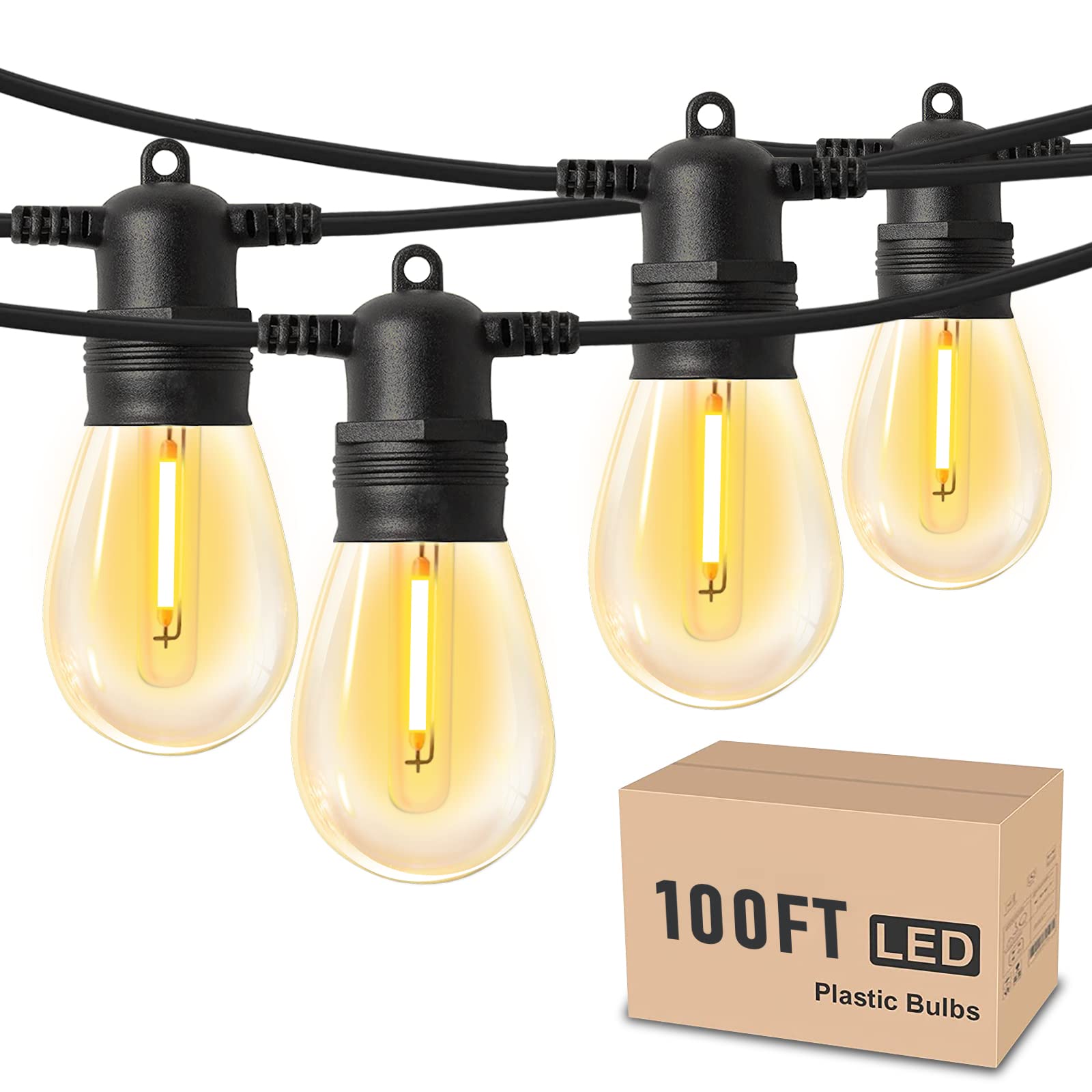 Waterproof 100FT Outdoor String Lights - 36 LED Shatterproof Bulbs for Patio, Backyard, Balcony
