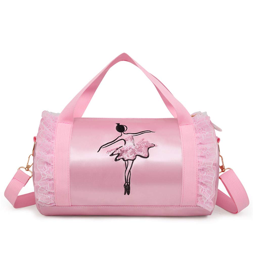 Girls Dance Bag Pink - Shoulder Tote Duffle Ballet Latin Dance Handbag Satchel Messenger Point Shoes Bag for Ballet Class, Rehearsals & Performances
