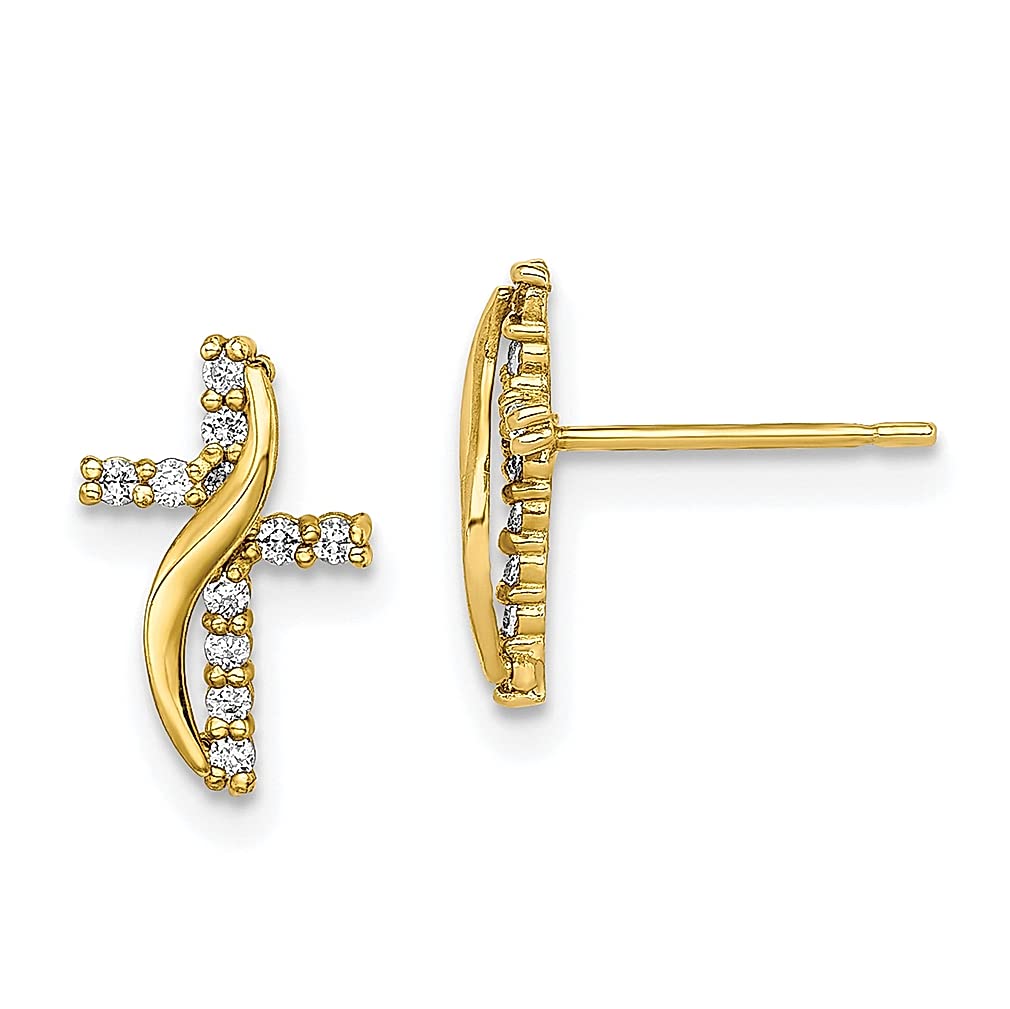 10K Yellow Gold Cubic Zirconia Cross Stud Earrings for Women - Religious Jewelry Gifts for Her - Perfect for Church, Weddings & Special Occasions