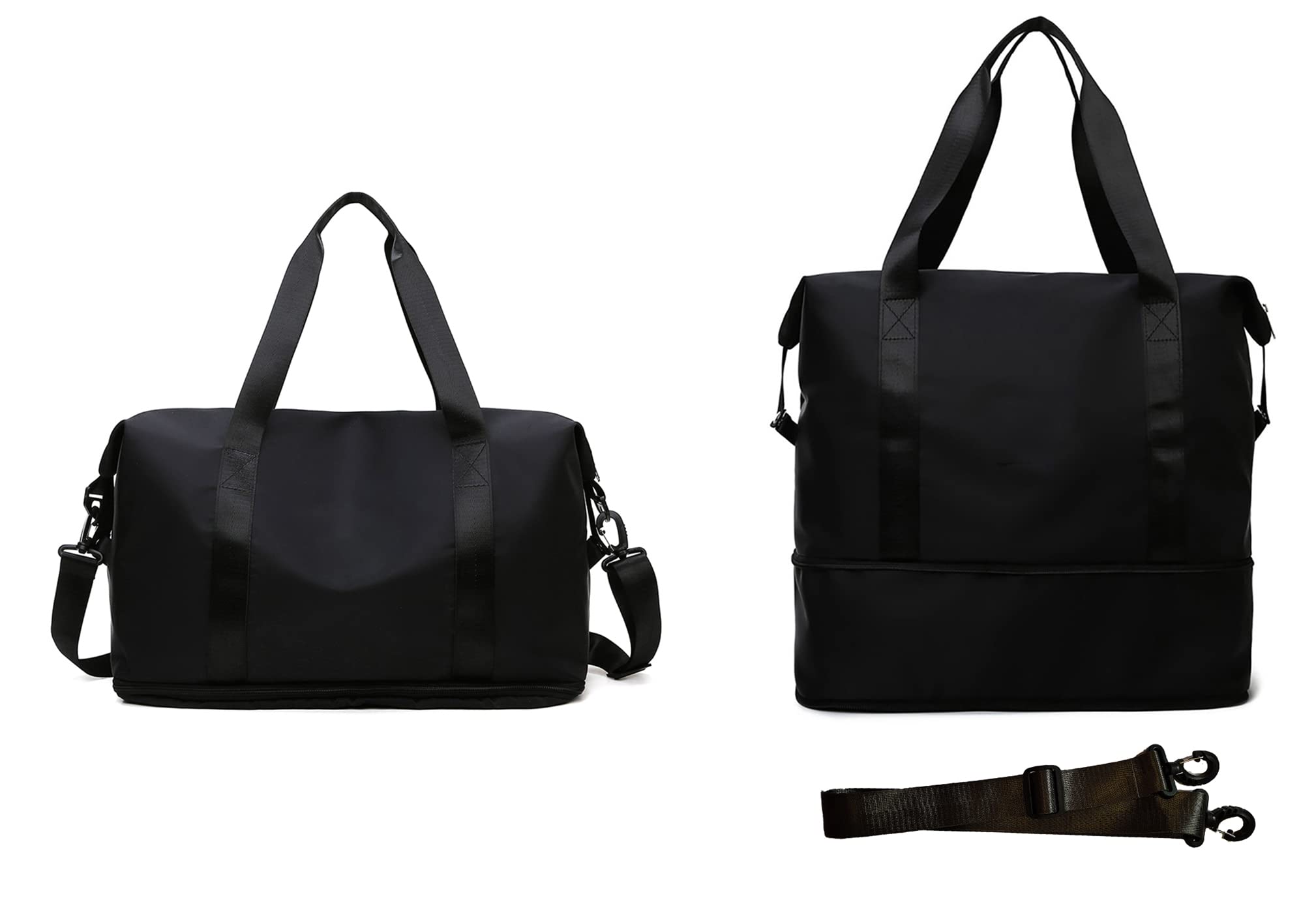 Expandable Travel Duffle Bag - Waterproof Weekender Carry On Overnight Gym Bag for Women & Men, Lightweight Large Capacity Luggage with Shoe Compartment (Black) - Perfect for Weekend Trips, Gym, Sports & Air Travel