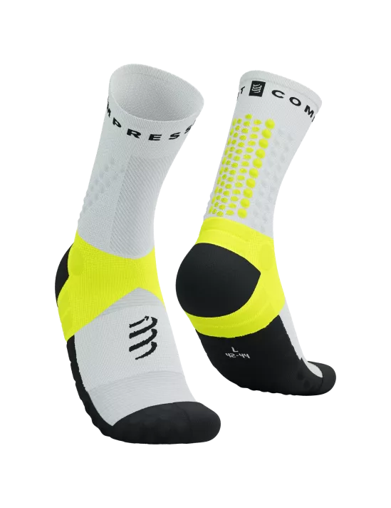 Compressport Unisex Ultra Trail Sock v2.0 - White & Yellow Running Socks for Hiking, Trail Running & Outdoor Adventures - Moisture-Wicking & Breathable Performance Socks