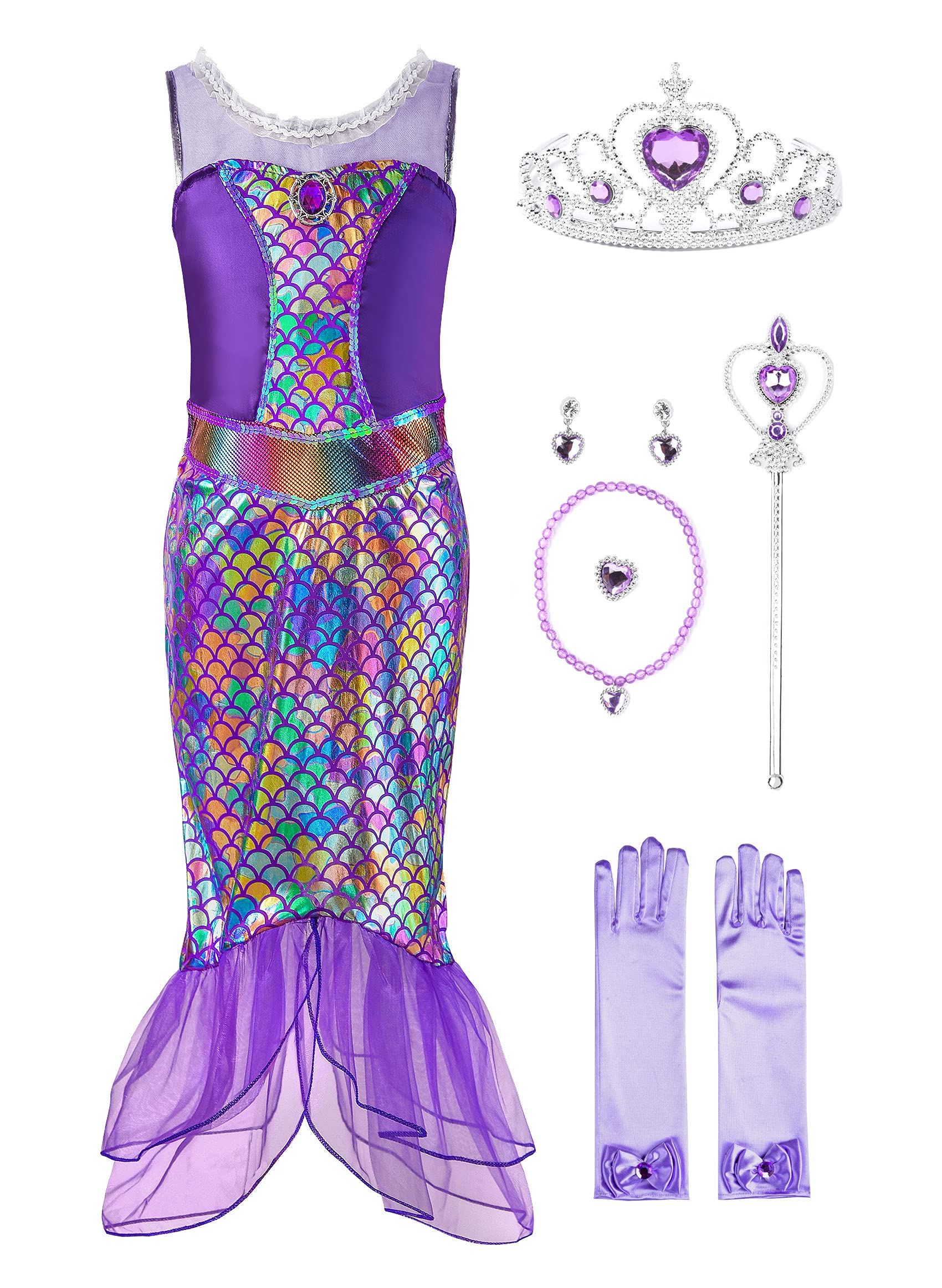 Sparkly Mermaid Princess Dress for Girls - Sequin Costume with Accessories | Perfect for Halloween, Cosplay, Birthday Parties & Dress-Up Play