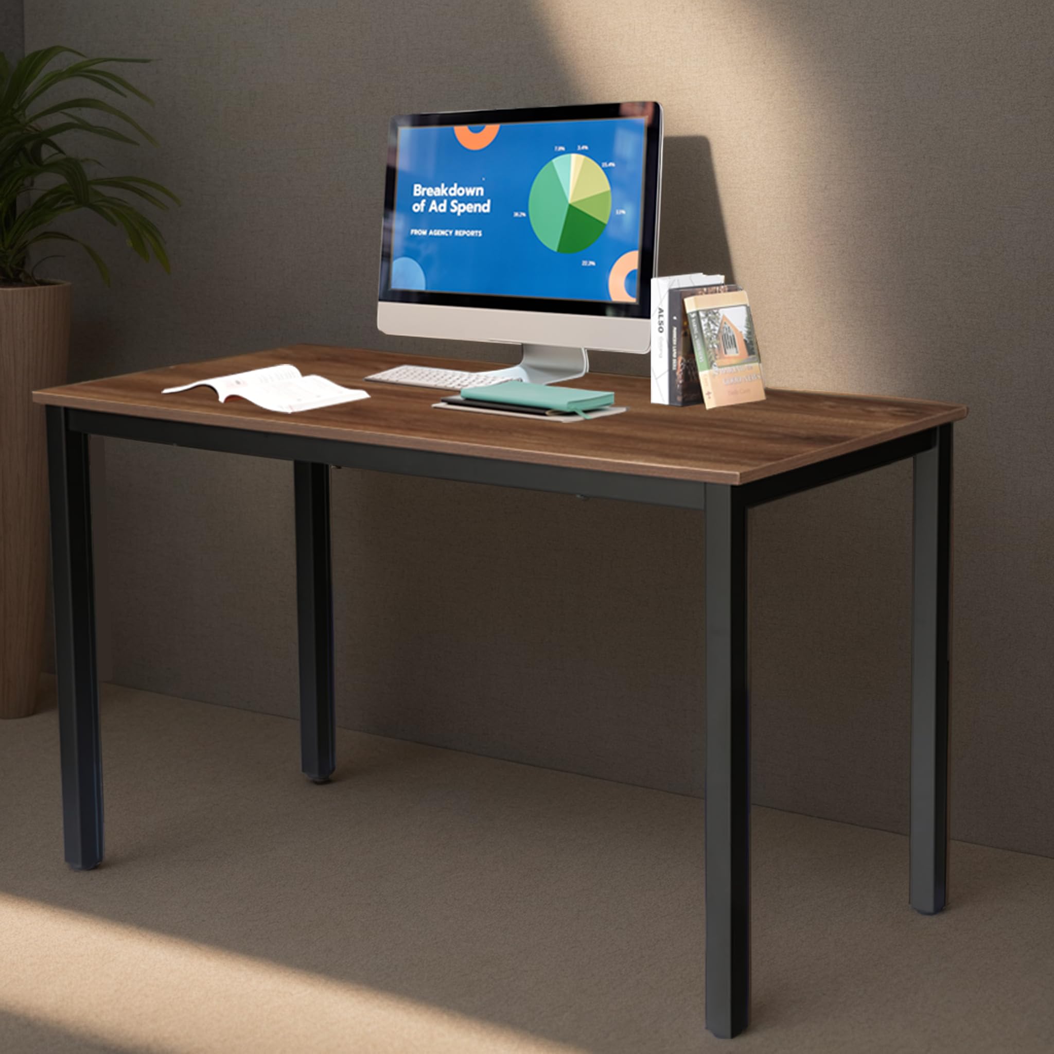 47 Inch Large Computer Desk with Walnut Top & Black Metal Frame - Modern Simple Style Home Office Desk for Study, Bedroom & Small Spaces | Perfect for Remote Work, Online Classes & Gaming Setup