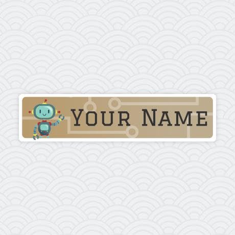 Waterproof Personalized Name Labels - 36 Large Peel & Stick Robot Theme Labels for Kids' School Supplies, Lunch Boxes & Water Bottles