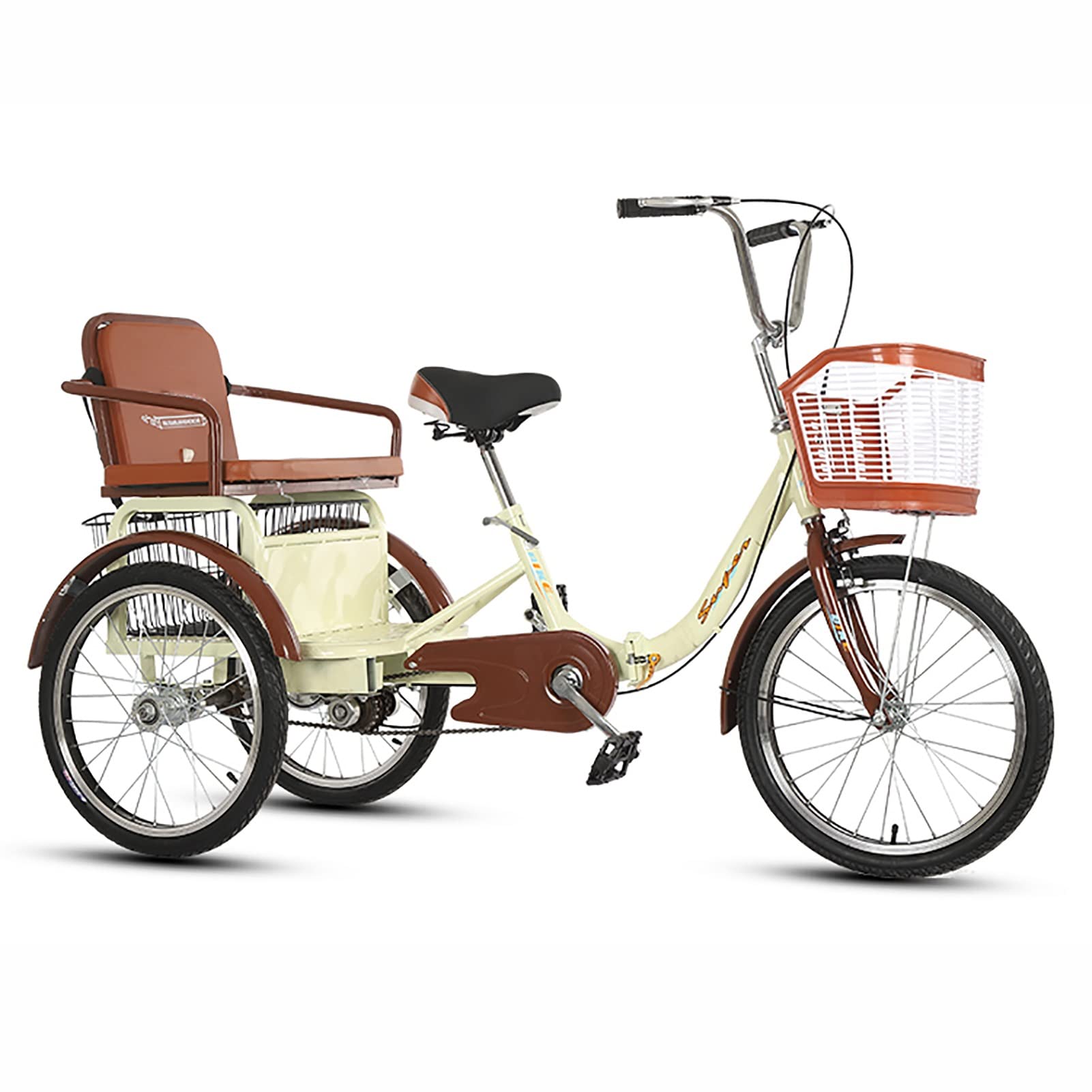 20 Inch Adult Tricycle with Shopping Basket & Child Seat - 3 Wheel Bicycle for Seniors & Adults - Comfortable Cruiser for Grocery Shopping, Park Rides & Family Outings
