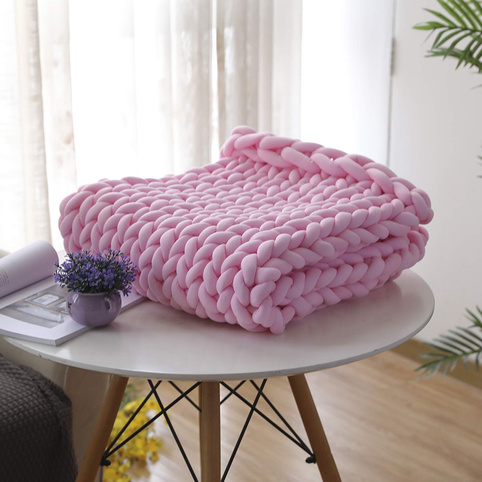 OcaseQ Chunky Knit Blanket - Handmade Soft Wool Throw, Weighted & Non-Shedding, Machine Washable (39.3x59in) - Cozy Sofa & Bed Blanket for Stress Relief, Yoga, Home Decor - Perfect for Living Room, Bedroom & Gift Giving