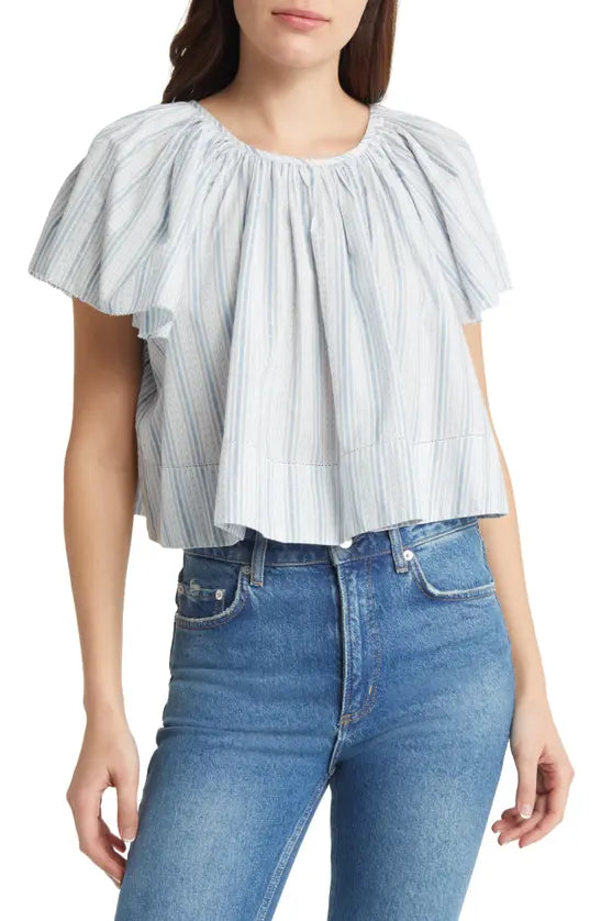 Dale Flutter Sleeve Striped Women's Top - Size S - Casual Summer Blouse for Beach, Office & Date Night