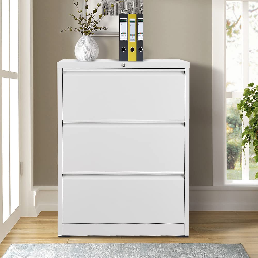 GREATMEET 3-Drawer Heavy Duty Metal Lateral File Cabinet for Letter/Legal Size Documents - Light Grey Home Office Storage Solution | Perfect for Organizing Files, Office Supplies & Home Documents