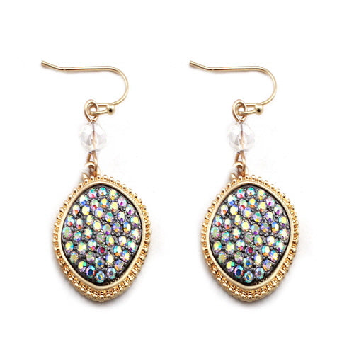 Geometric Pave Earrings - Aurora Borealis Crystal Stud Earrings for Women | Elegant Party, Wedding & Evening Wear Jewelry
