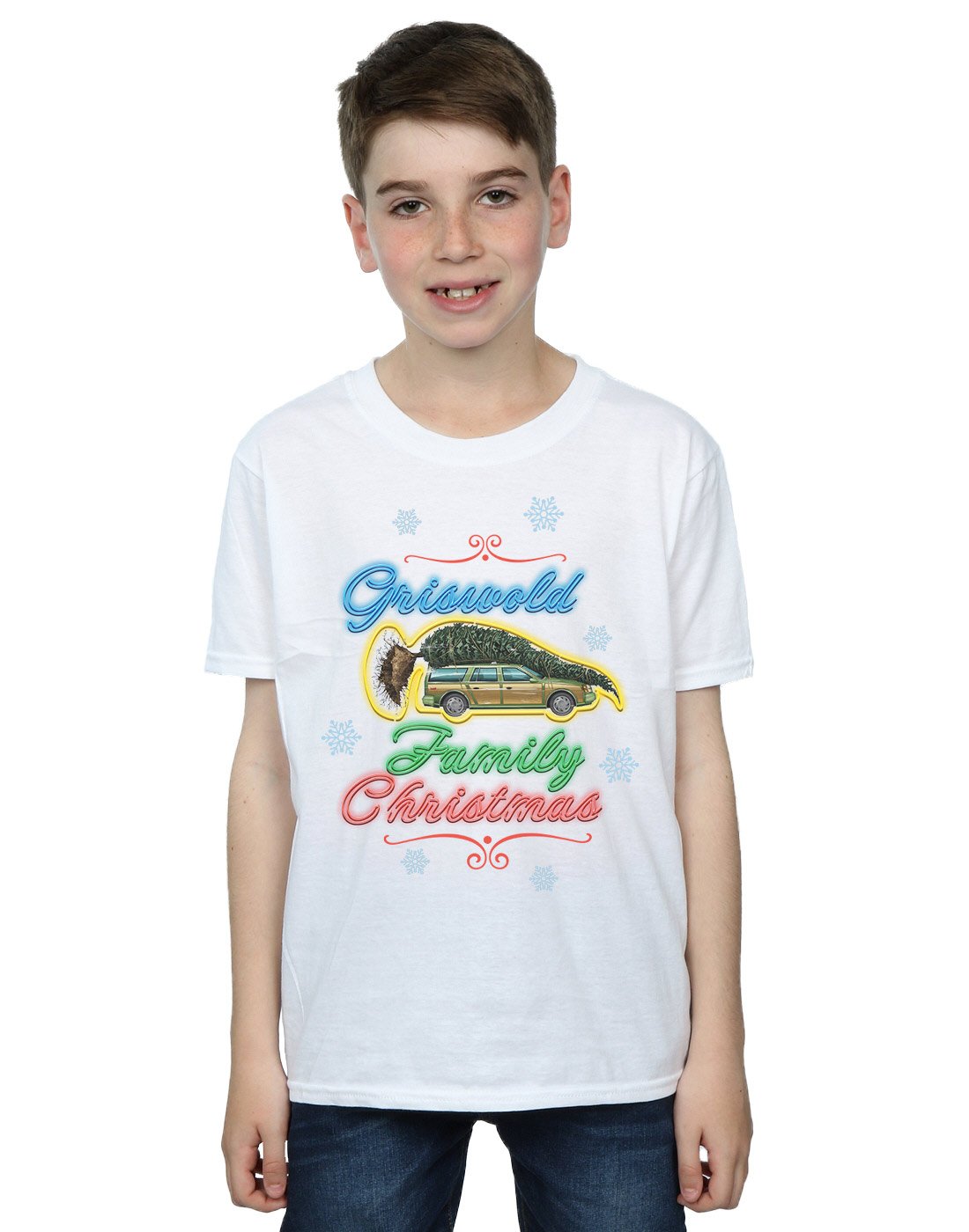 National Lampoon's Christmas Vacation Griswold Family Christmas T-Shirt for Boys (7-8 Years) - White | Holiday Movie Fan Gift & Ugly Sweater Party Outfit