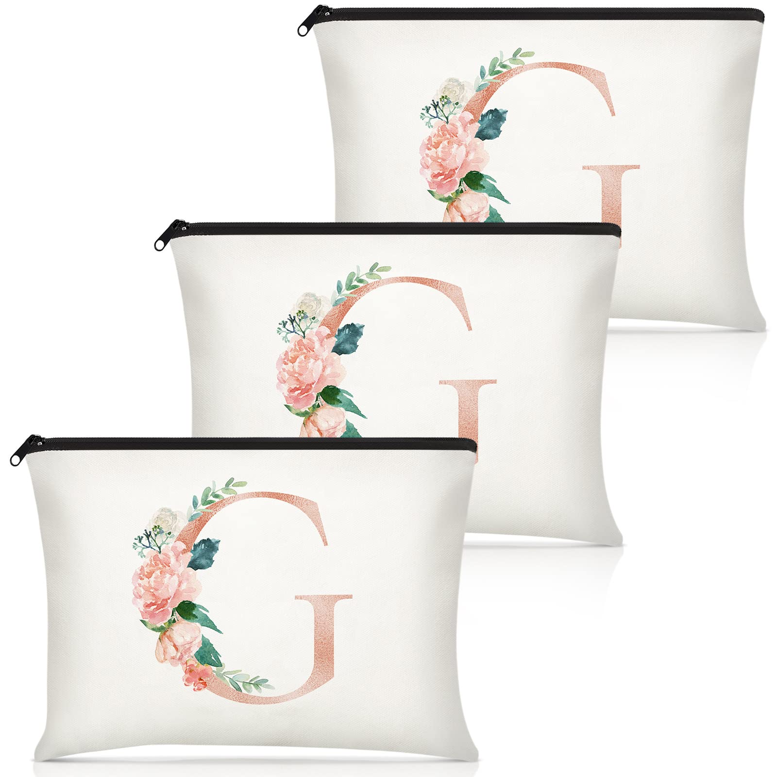Floral Initial Makeup Bag Set - Wedding & Bridal Cosmetic Pouch for Women, Teachers, Moms - Perfect for Birthdays & Showers (9x6 Inches)