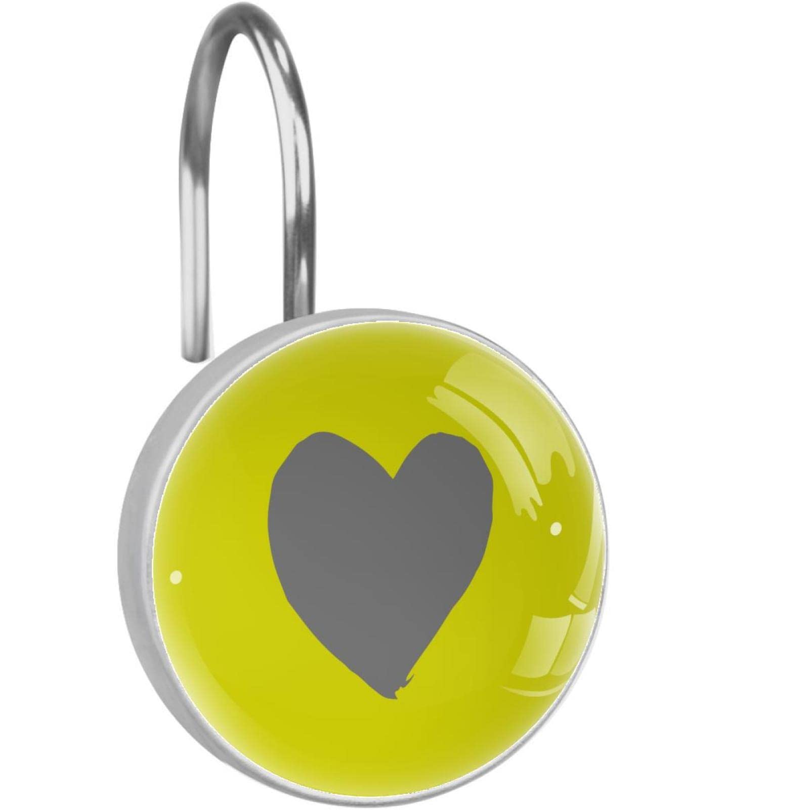Grey Heart Shower Hooks - Bright Yellow for Bathroom Decor