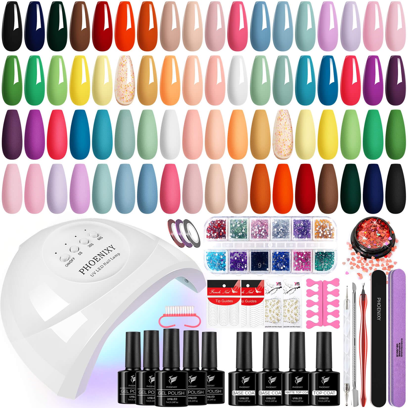 PHOENIXY 58Pcs Gel Nail Polish Kit with 48W UV LED Nail Lamp - Professional Manicure Set for Salon & Home Use - Perfect Gift for Women & DIY Nail Art Enthusiasts (Great for Parties, Weddings & Special Occasions)