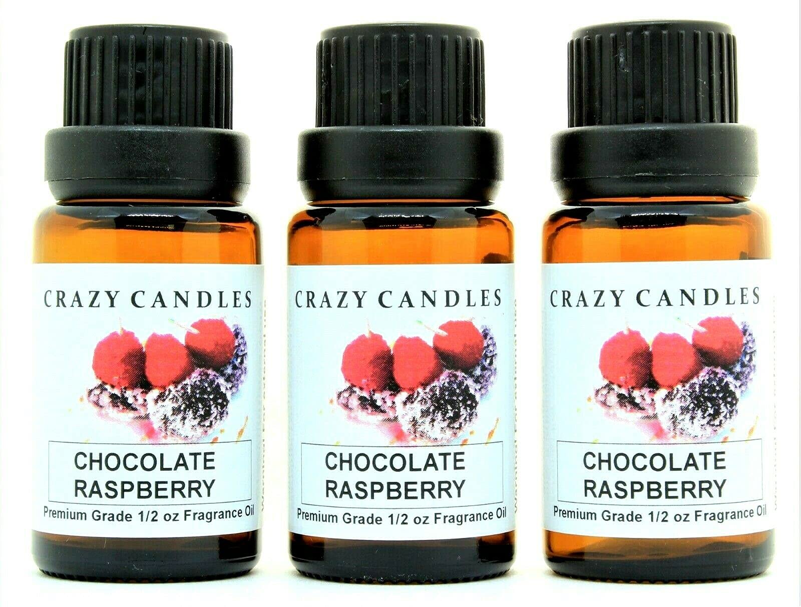 Premium Chocolate Raspberry Scented Fragrance Oil - 3 Bottles (1/2 FL Oz/15ml Each) - Perfect for Candle Making, Soap Crafting & Home Aromatherapy