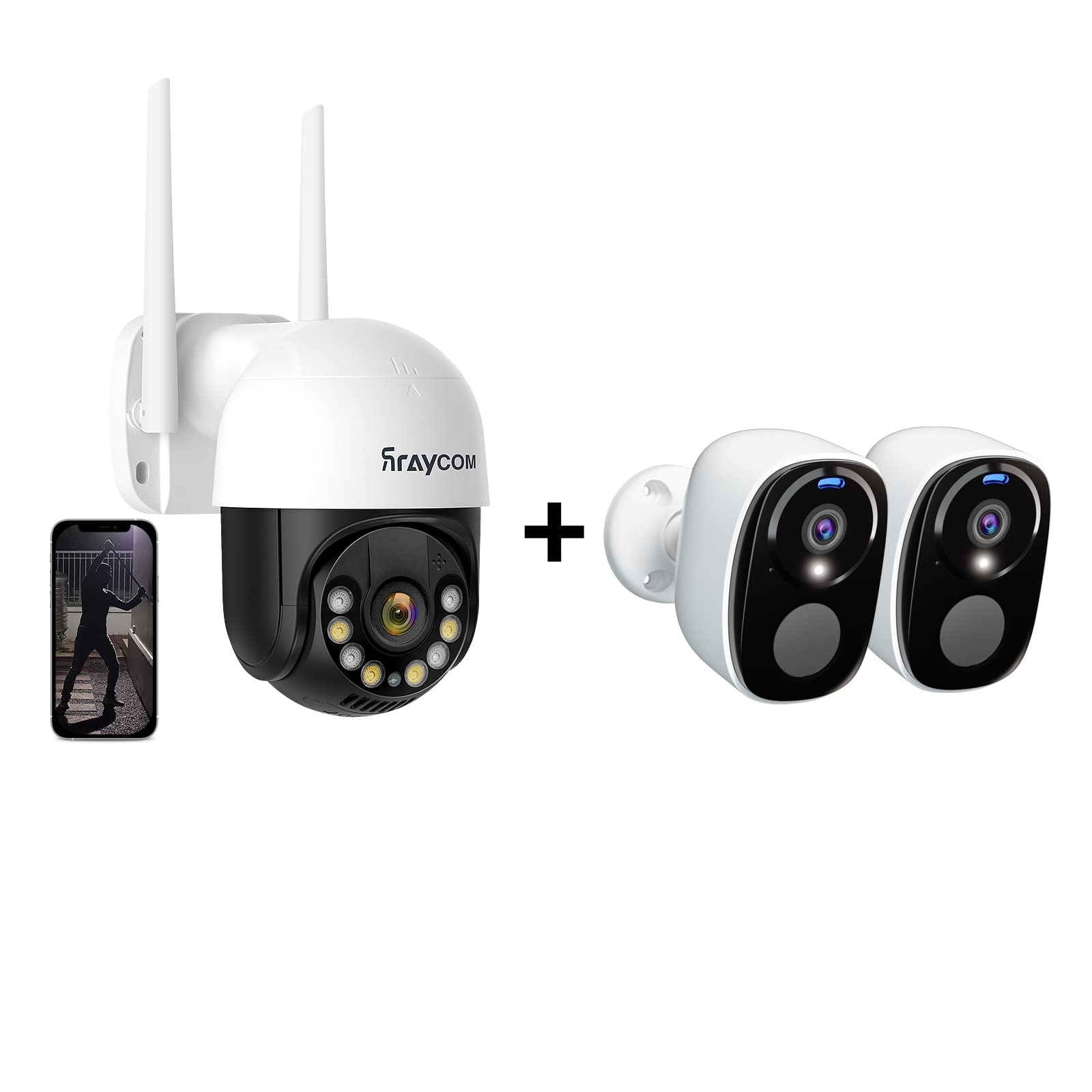 1Pack 2K Outdoor Security Camera with WiFi Spotlight, 360° View, AI Detection, 2-Way Talk - 3MP (229) + 2Pack Wireless Battery Powered Security Cameras - Cloud/SD Storage (up to 256GB), AI Motion Detection (BW4) - Ideal for Home Security, Baby Monitoring & Pet Surveillance