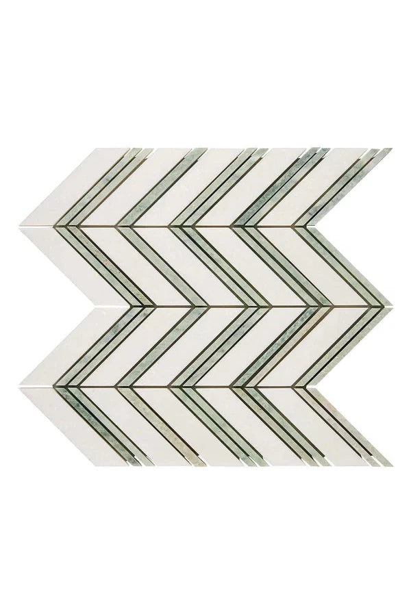 Premium White Thassos Marble Chevron Green Mosaic Tile - Elegant Bathroom Backsplash & Kitchen Wall Decor for Modern Homes