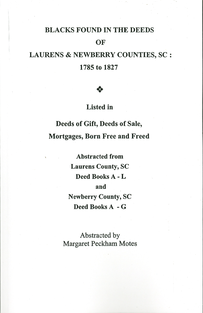 Blacks Found in Laurens & Newberry Counties SC Deeds 1785-1827 | Genealogy Research & African American History Records