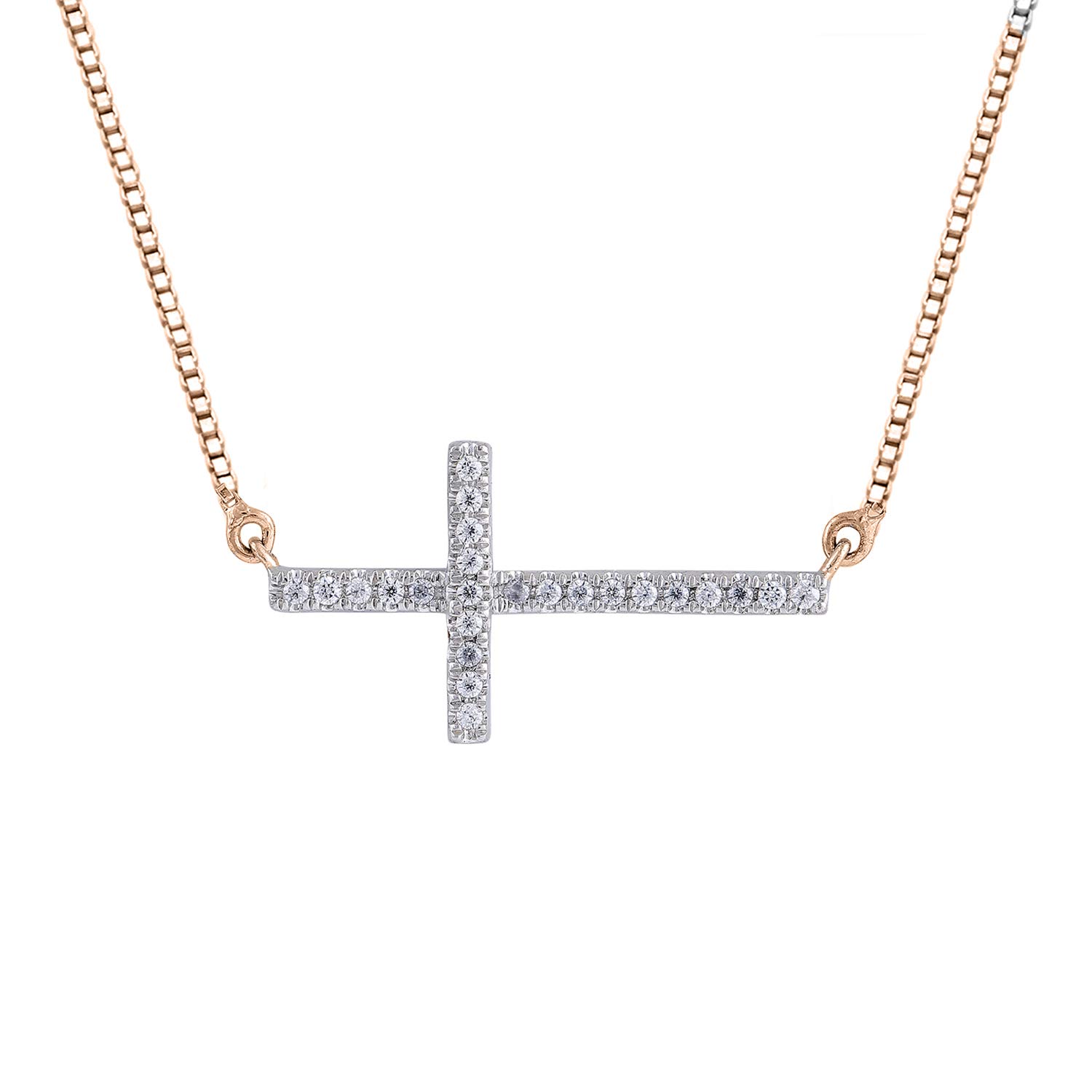 1/10 CTTW Round Natural Diamond Cross Pendant Necklace for Women - 18