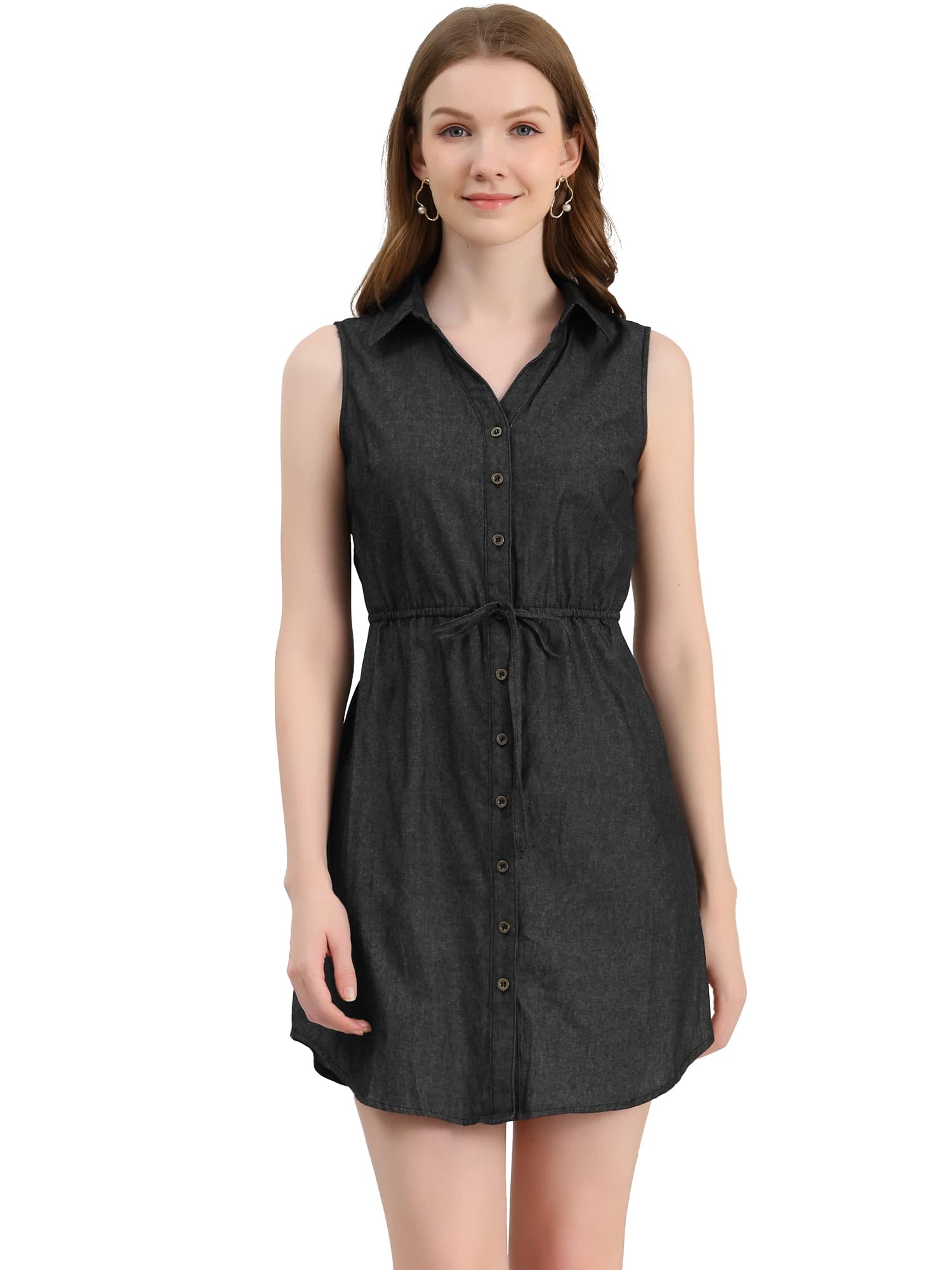Allegra K Women's Denim Shirt Dress with Point Collar, Button Down & Tie Waist - Casual Summer Outfit for Brunch, Date Night & Office Wear