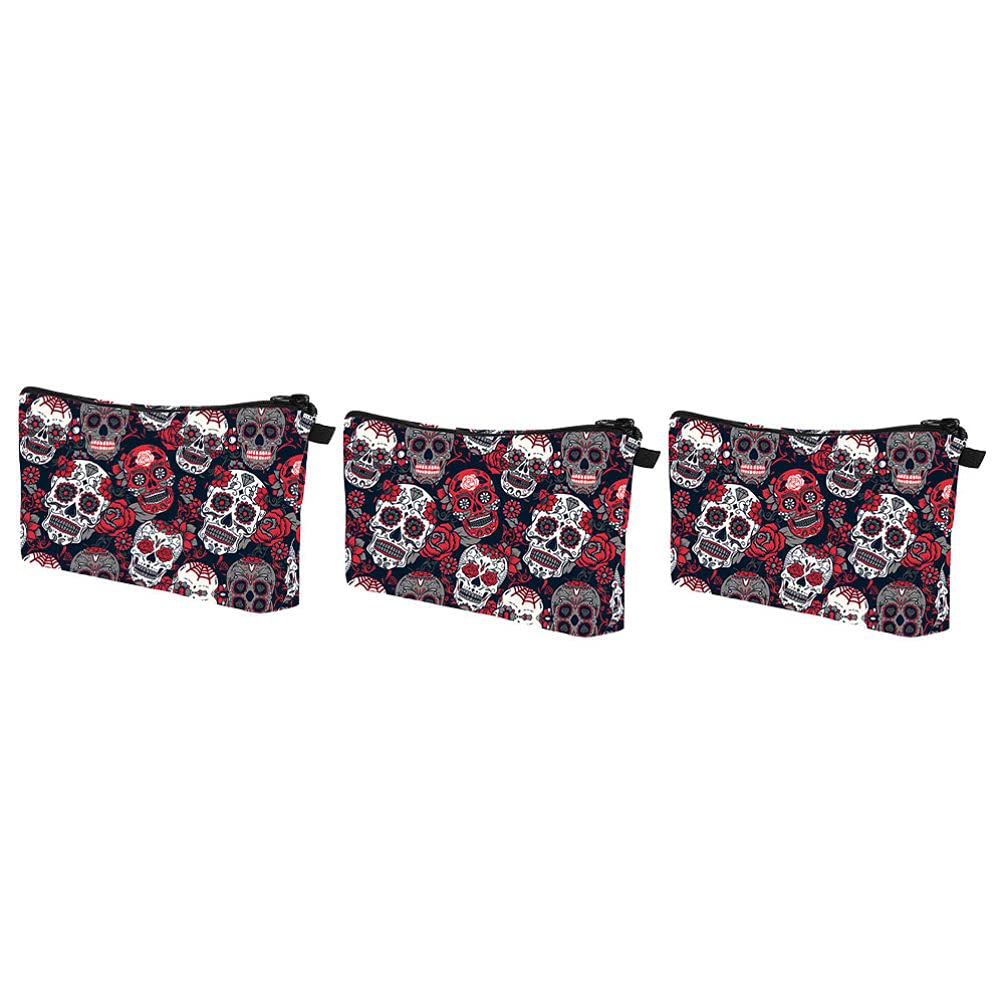 Lurrose 3Pcs Waterproof Cosmetic Bags for Women - Skull Flower Design Travel Makeup Pouch & Toiletry Organizer | Perfect for Travel, Gym, and Daily Essentials Storage