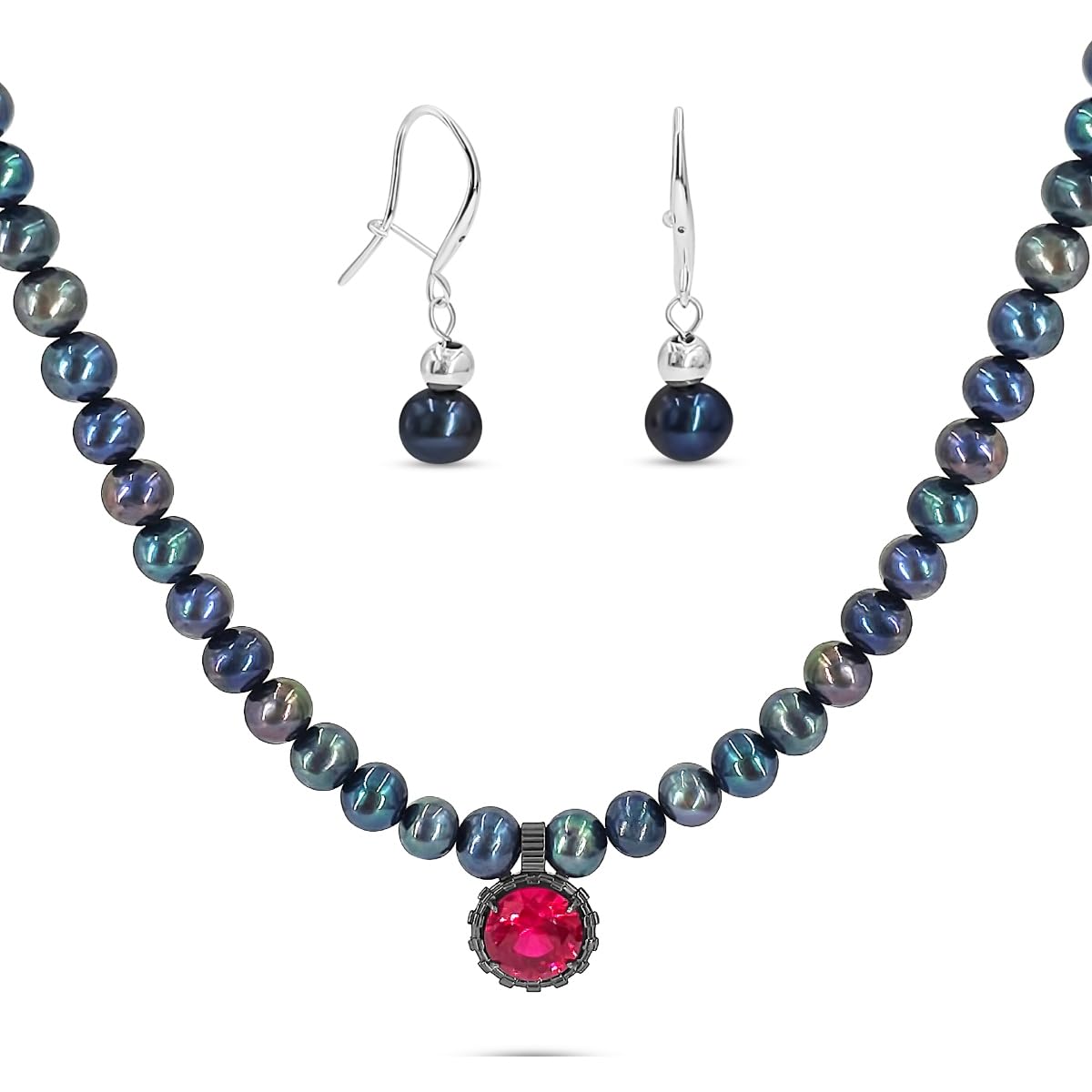 Pearl & Gemstone Jewelry Set - Bridal Necklace & Earrings for Her - Wedding & Gifts