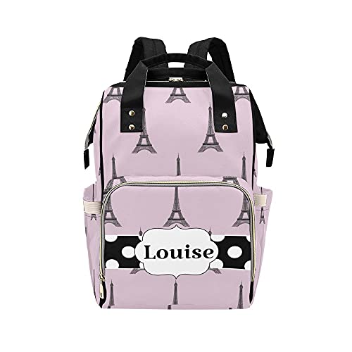 Personalized Eiffel Tower Diaper Backpack - Custom Paris Themed Baby Bag with Name for Boys & Girls, Travel Nappy Mommy Tote (10.83x6.69x15 inches) - Perfect Baby Shower Gift & Stylish Parent Essential for Outings, Air Travel & Daily Use