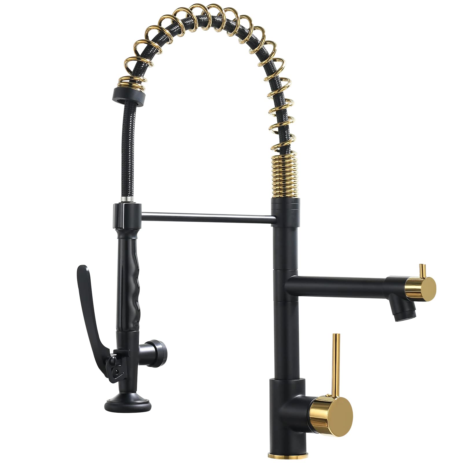 Fapully Black & Gold Commercial Pull Down Kitchen Faucet with Sprayer - High Arc Brushed Nickel Sink Faucet for Modern Kitchen, Restaurant & Bar Use