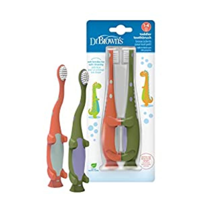 Dino Toddler Toothbrush Set of 2 - Soft Bristle Kids Toothbrush for Boys & Girls - Fun Dinosaur Design for Early Dental Care - Perfect for Home, Travel & Preschool Use