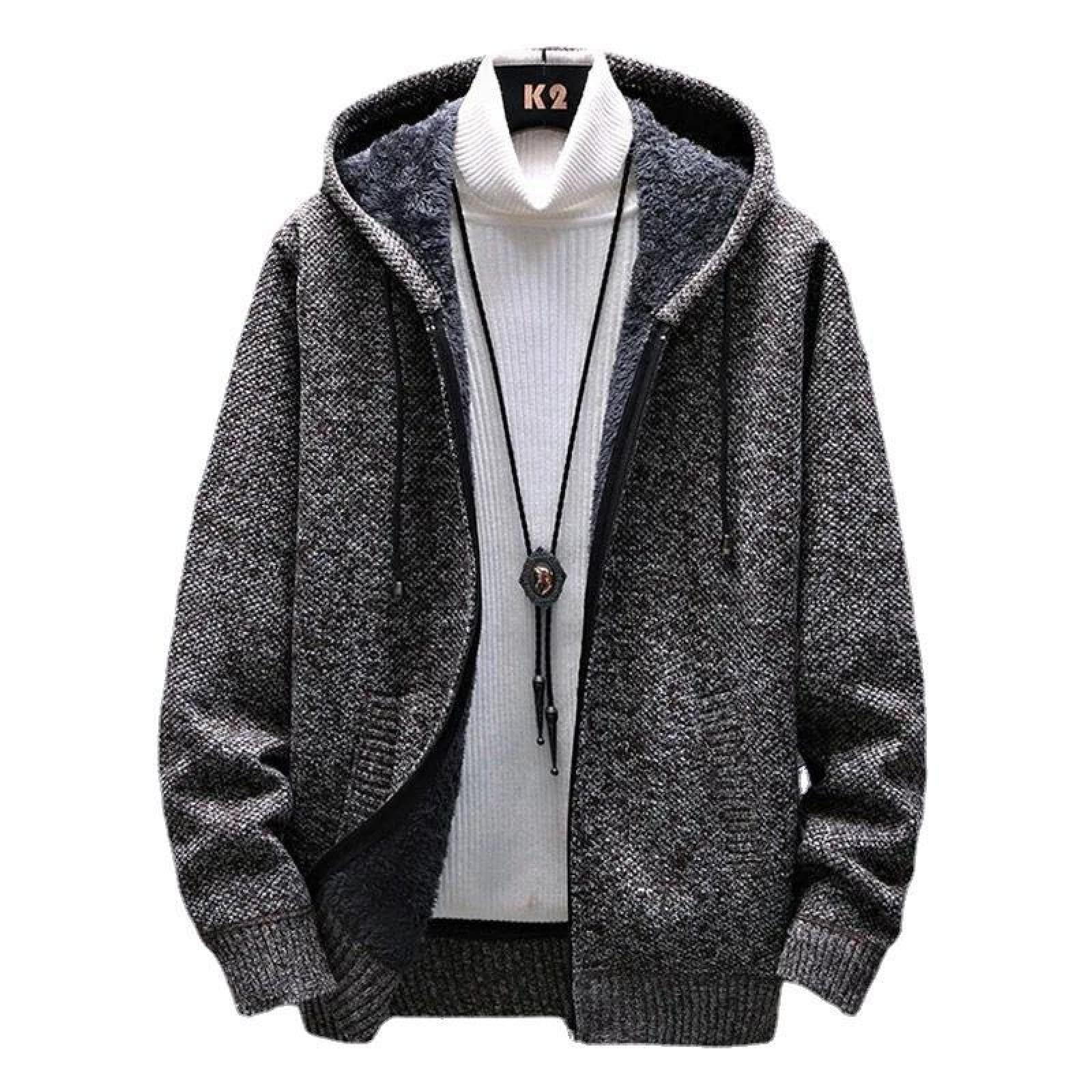 Men's Knitted Sweater Cardigan - Long Sleeve Loose Fit Hat Collar Top for Casual Wear & Winter Fashion | Office, Date Night & Outdoor Activities