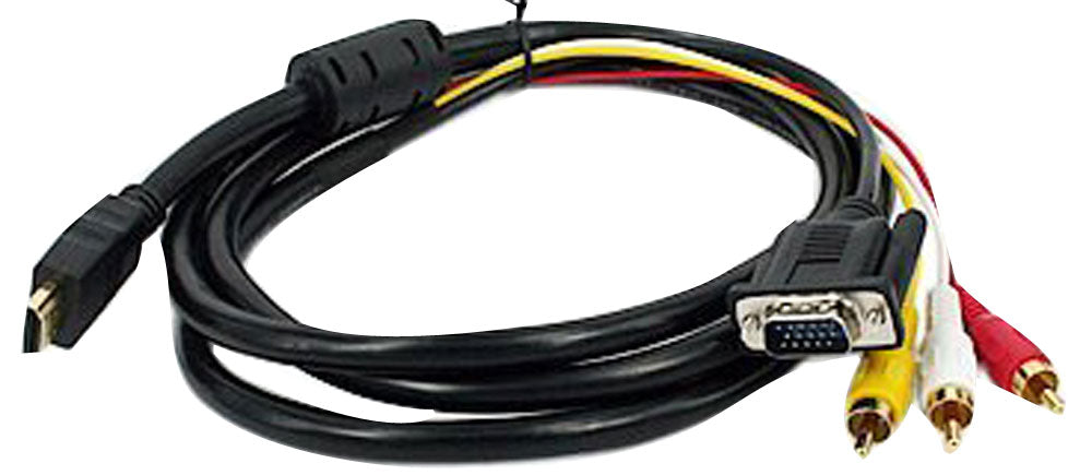 HDMI to 3 RCA + VGA Cable Male to Male 1.8ft/6ft - Convert HDMI to Analog for HDTV, DVD Player, Projector & Gaming Consoles