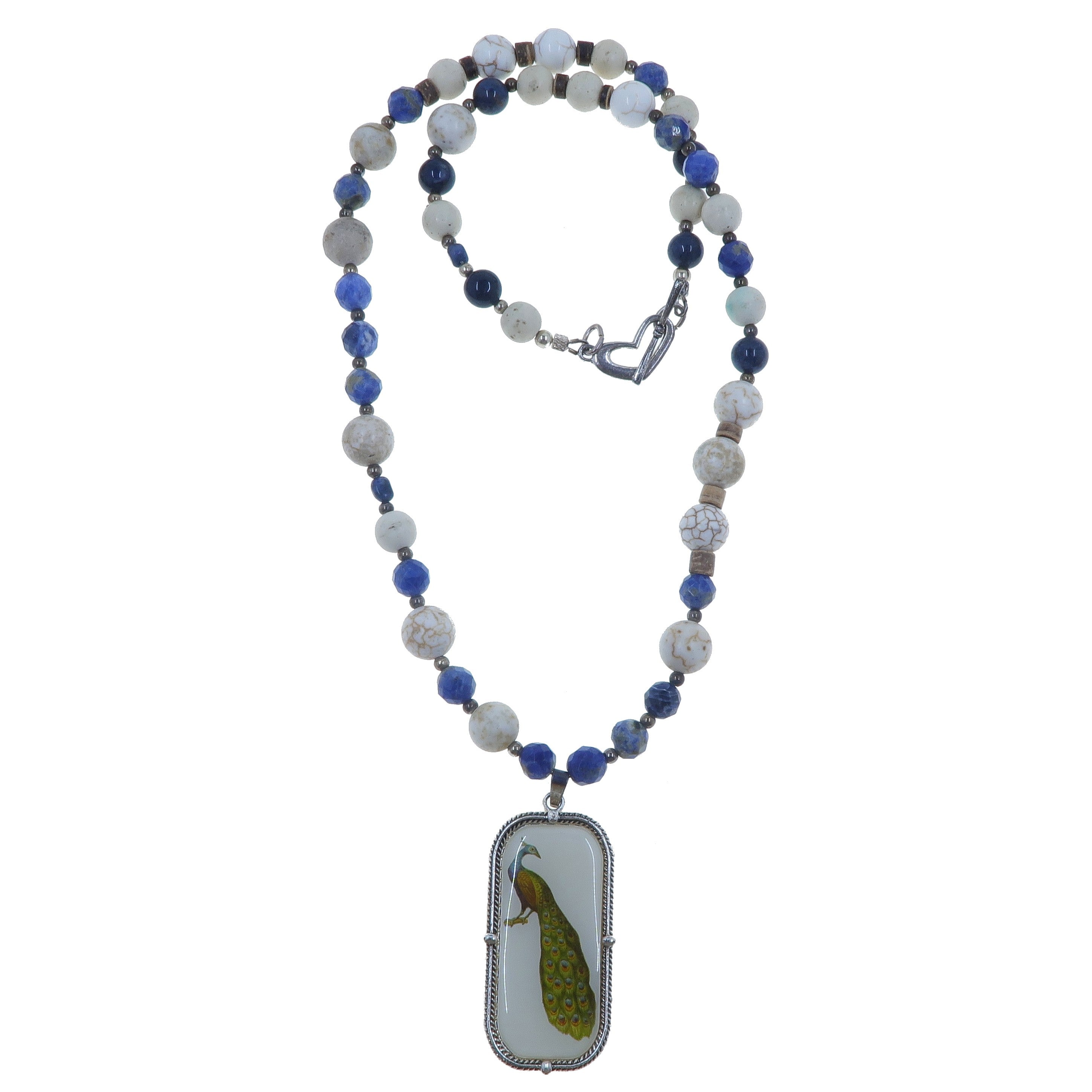 Sodalite Necklace with Peacock of Honor Magnesite Crystals - Elegant Healing Jewelry for Meditation, Energy Balancing & Spiritual Gifts