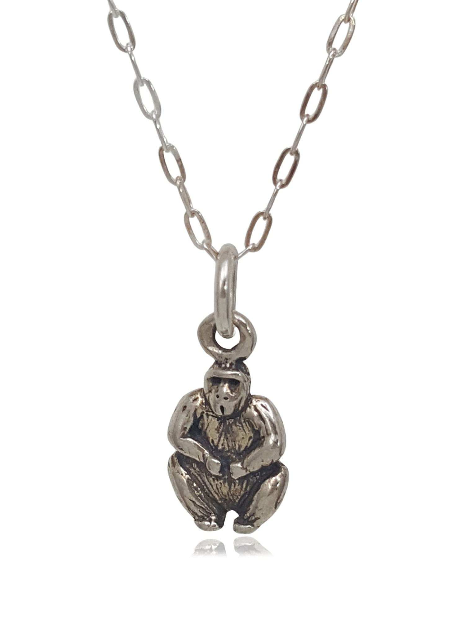 Sterling Silver Tiny Gorilla Pendant Necklace - 18 Inch Adjustable Chain, Dainty Animal Jewelry for Women - Perfect for Everyday Wear, Gifts & Special Occasions