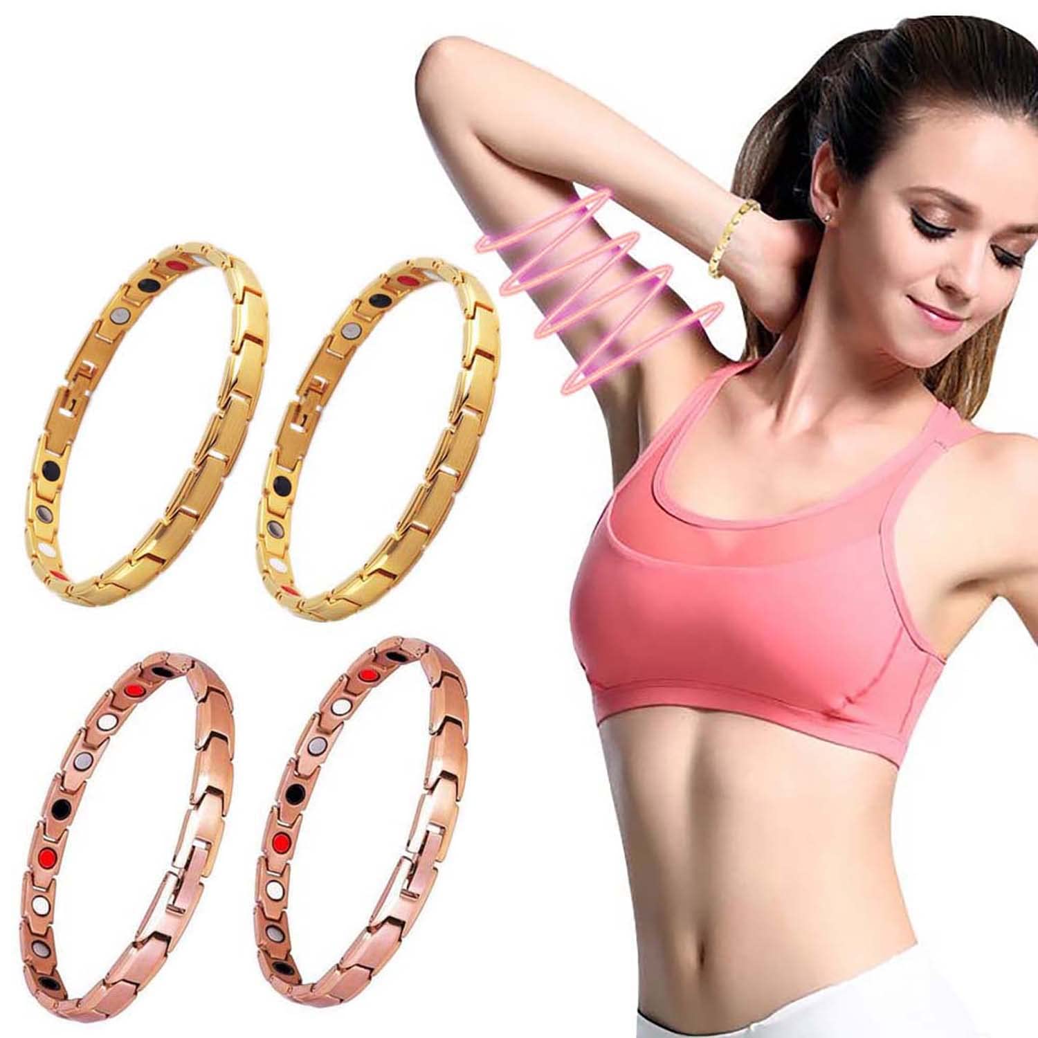 Lymph Detox Magnetic Bracelet for Women - 2 PCS Gold & 2 PCS Rose Gold - Detoxifying & Lymphatic Drainage Jewelry for Weight Loss & Wellness - Perfect for Yoga, Meditation & Daily Wear
