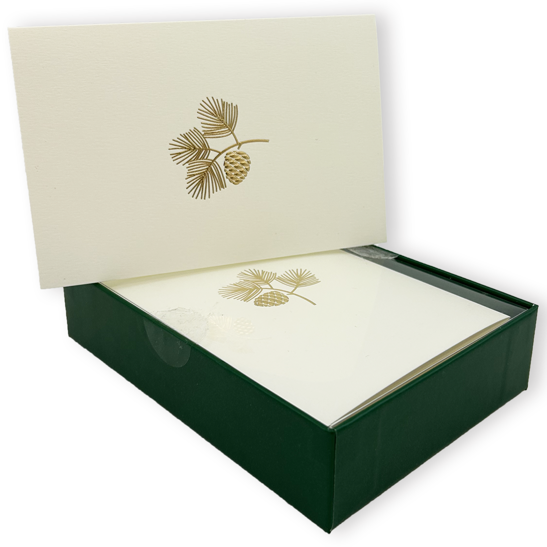 Golden Pinecone Embossed Note Cards - Elegant Stationery for Thank You Notes, Greetings & Special Occasions | Premium Quality Paper for Wedding Invitations, Holiday Cards & Business Correspondence