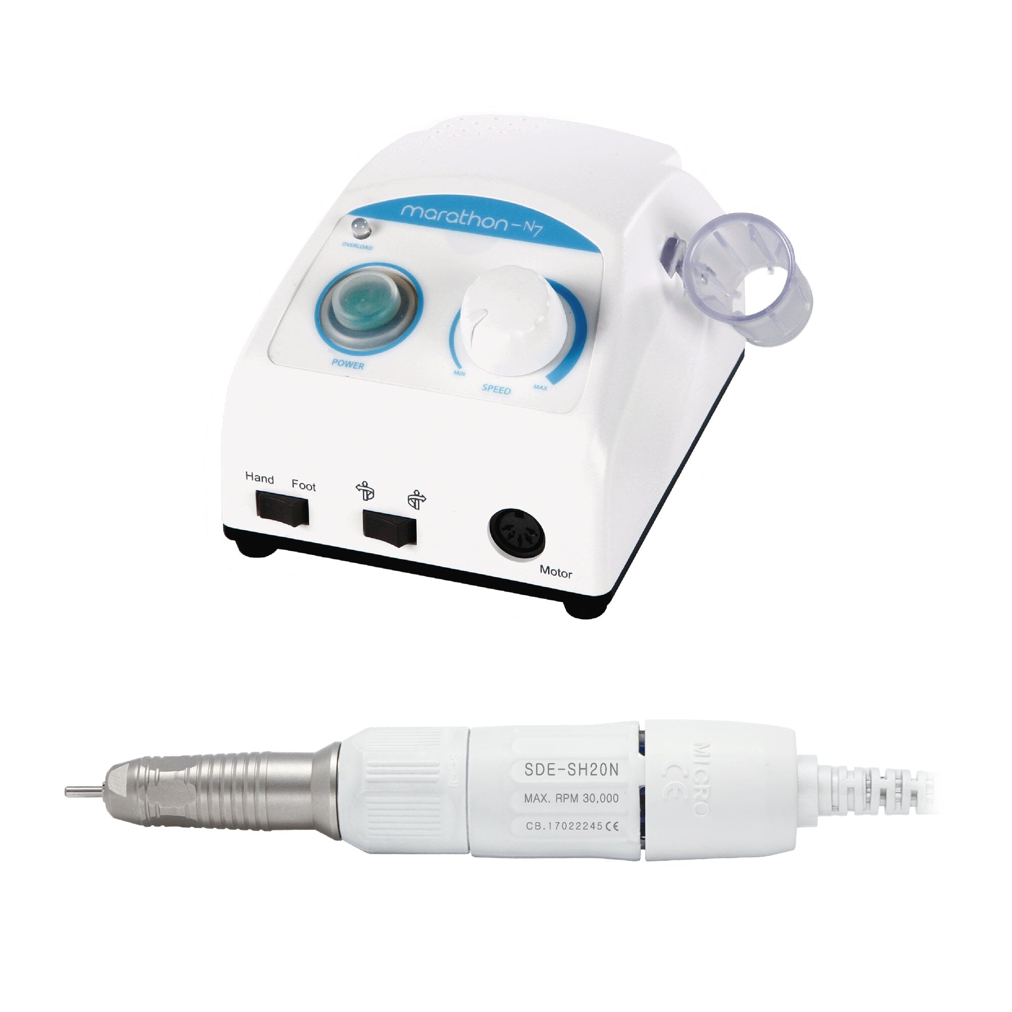 Original Saeyang Marathon N7 + SH20N Professional Nail Drill Machine - 30,000 RPM High Speed Electric Nail File for Salon & Home Manicure/Pedicure - Perfect for Acrylic Nails, Gel Extensions & Nail Art