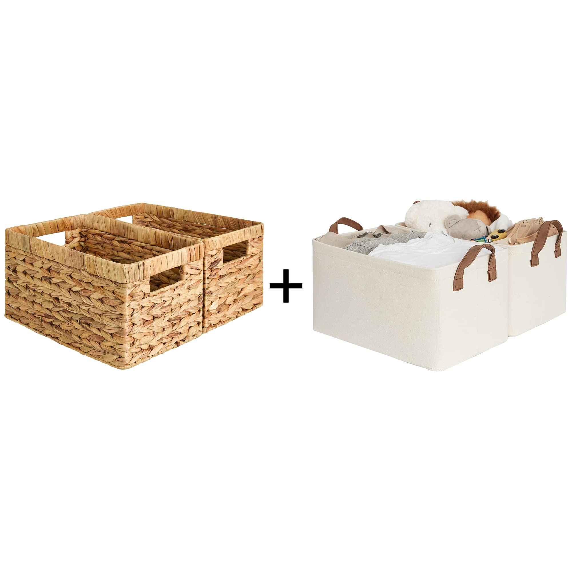 StorageWorks Set of 4 Water Hyacinth Storage Baskets with Metal Frame - Organize Shelves, Closets & Home Decor - Perfect for Bedroom, Bathroom & Living Room Storage Solutions