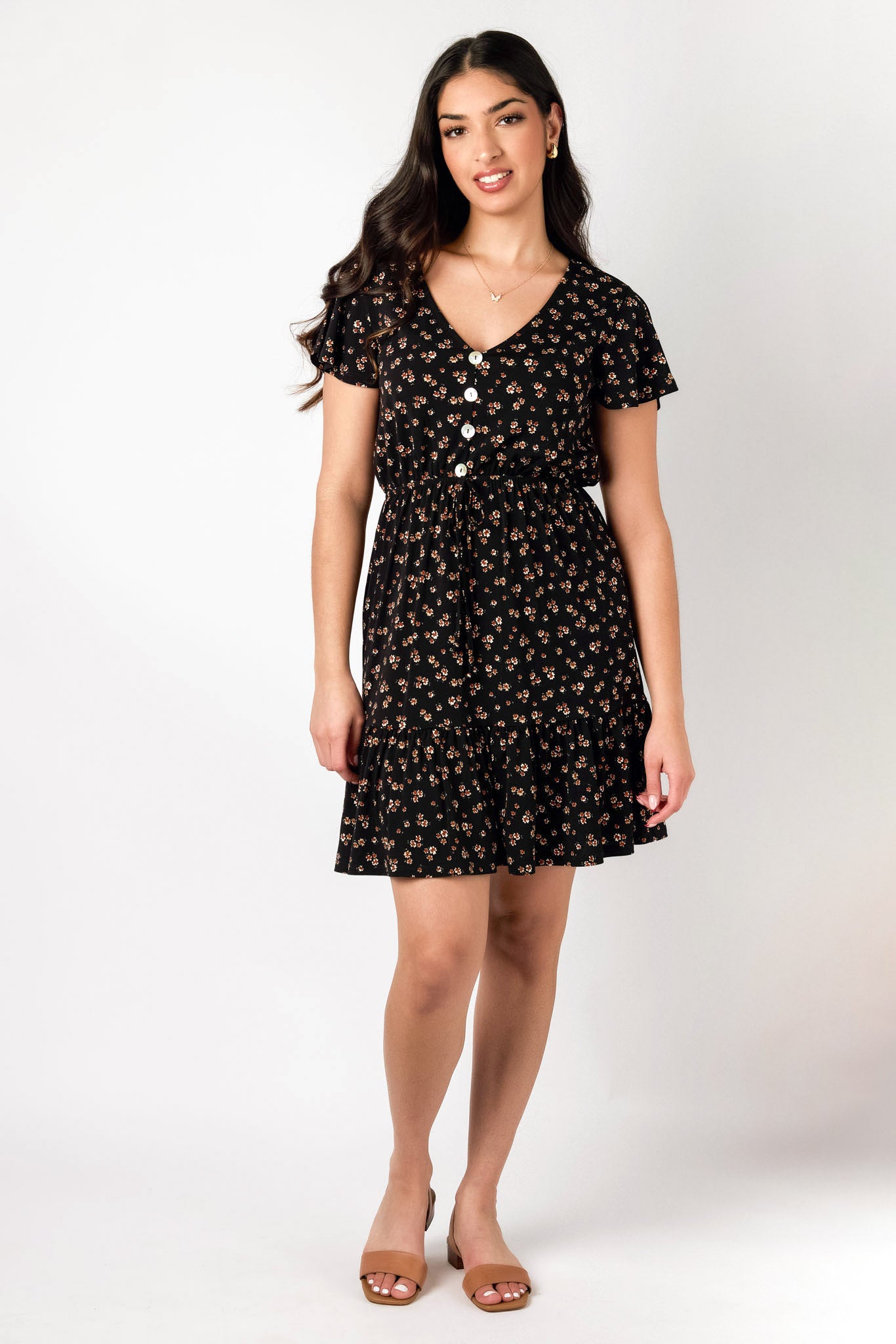 Stylish Ditsy Knit Crepe Flutter Sleeve Dress for Women - Perfect for Spring/Summer, Casual Outings & Date Nights