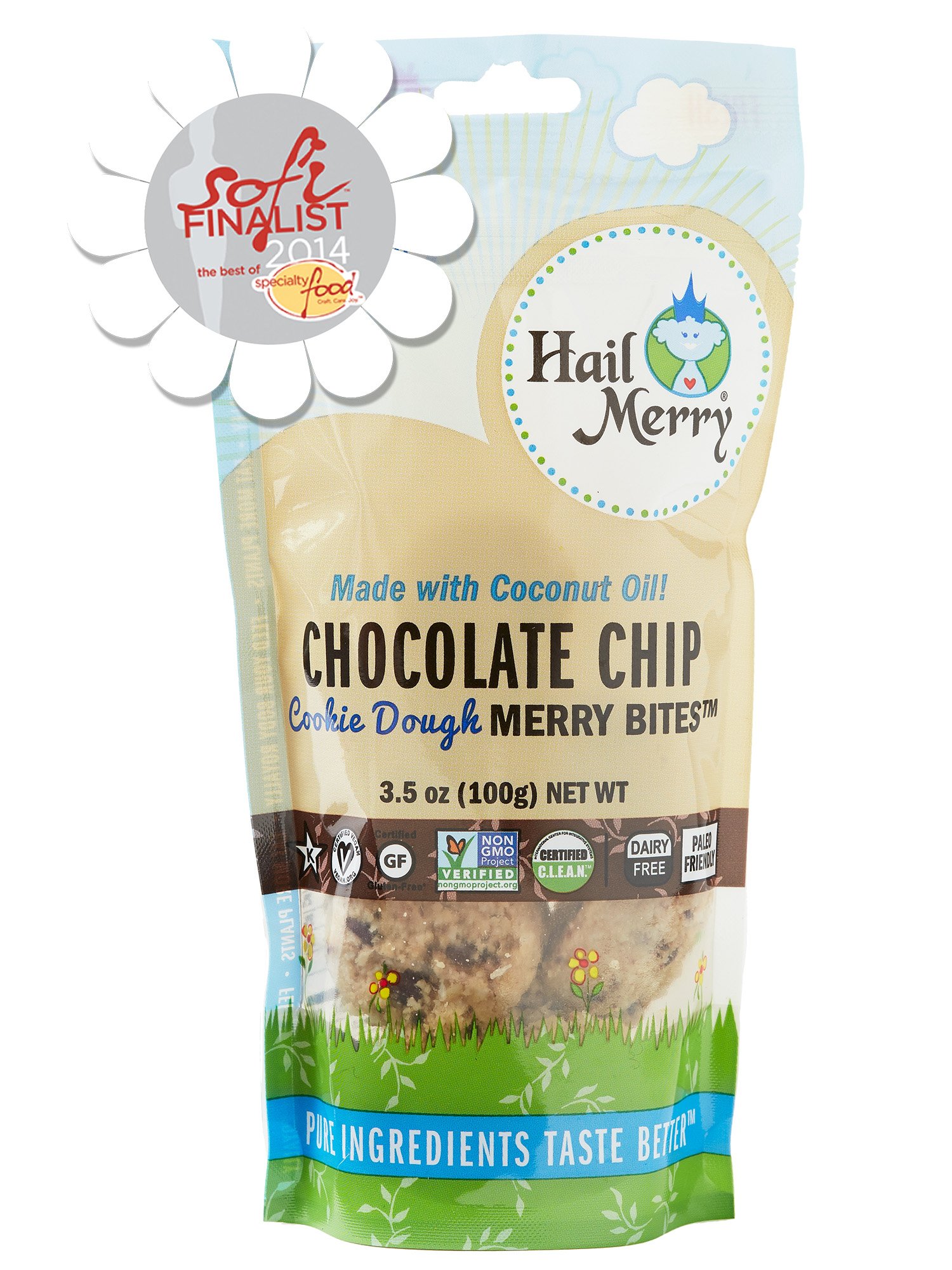 Organic Hail Merry Chocolate Chip Cookie Dough Bites - Gluten Free, Vegan Snacks (8 per Bag, Pack of 8) | Perfect for On-the-Go Energy, Lunch Box Treats & Healthy Dessert Alternatives