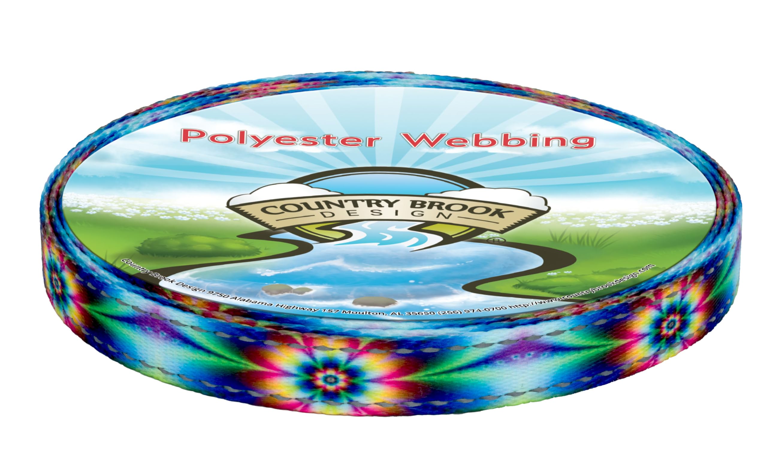 Country Brook Design - Reflective Polyester Webbing with Tie Dye Flowers for Dog Collars, Leashes & Outdoor Gear - High Visibility Safety Accessories for Night Walks & Hiking